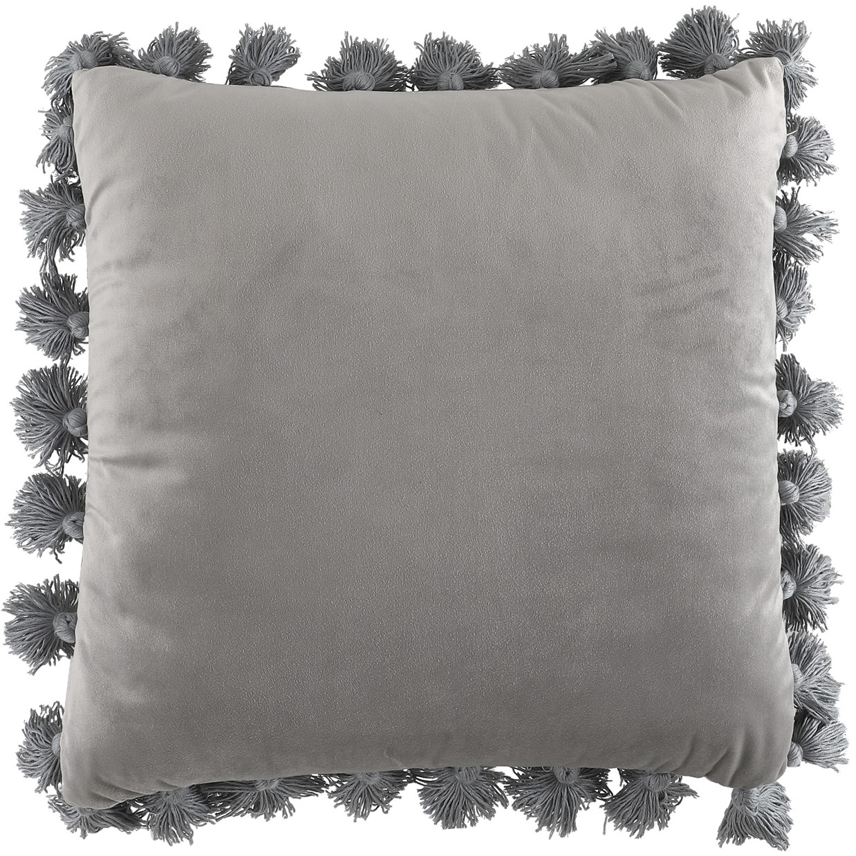 Coussin uni bleu clair à pompons