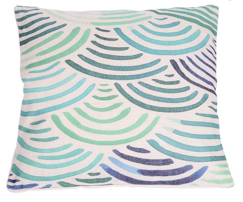 Coussin vert bleu motif éventail 45x45cm