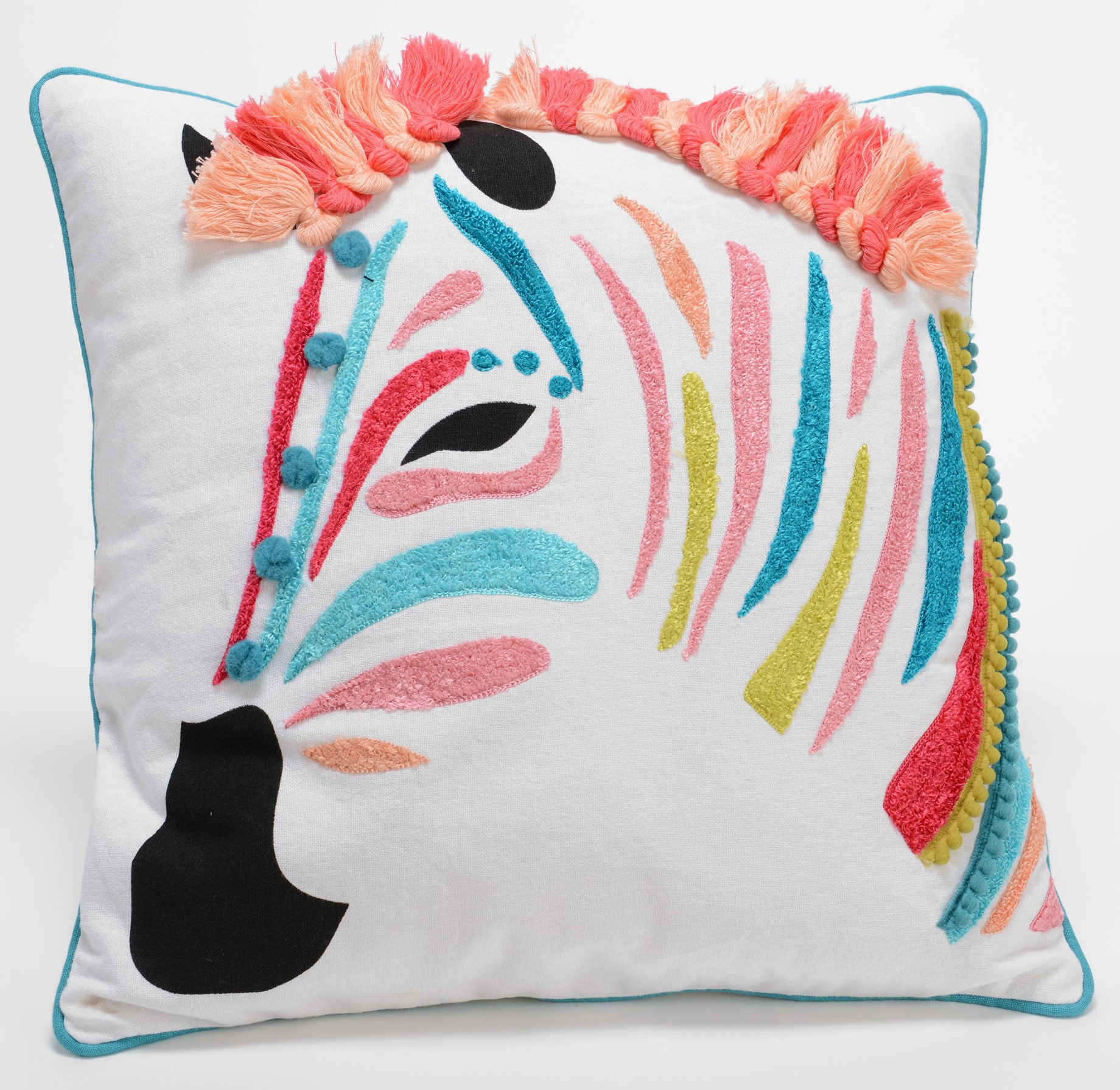 Coussin Zèbre coloré brodé en relief
