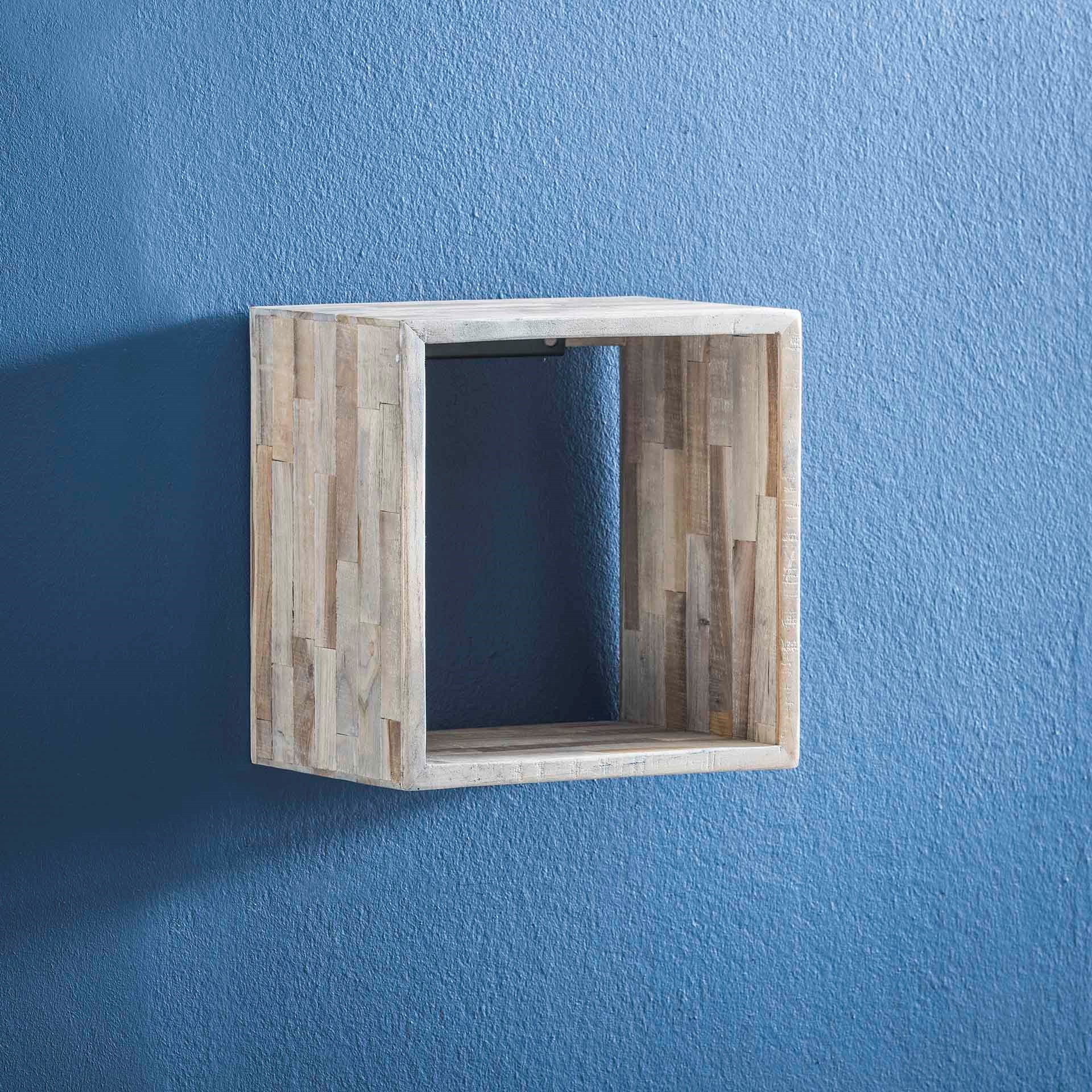 Etagère cube bois de teck recyclé finition vieillie 30 cm JAVA