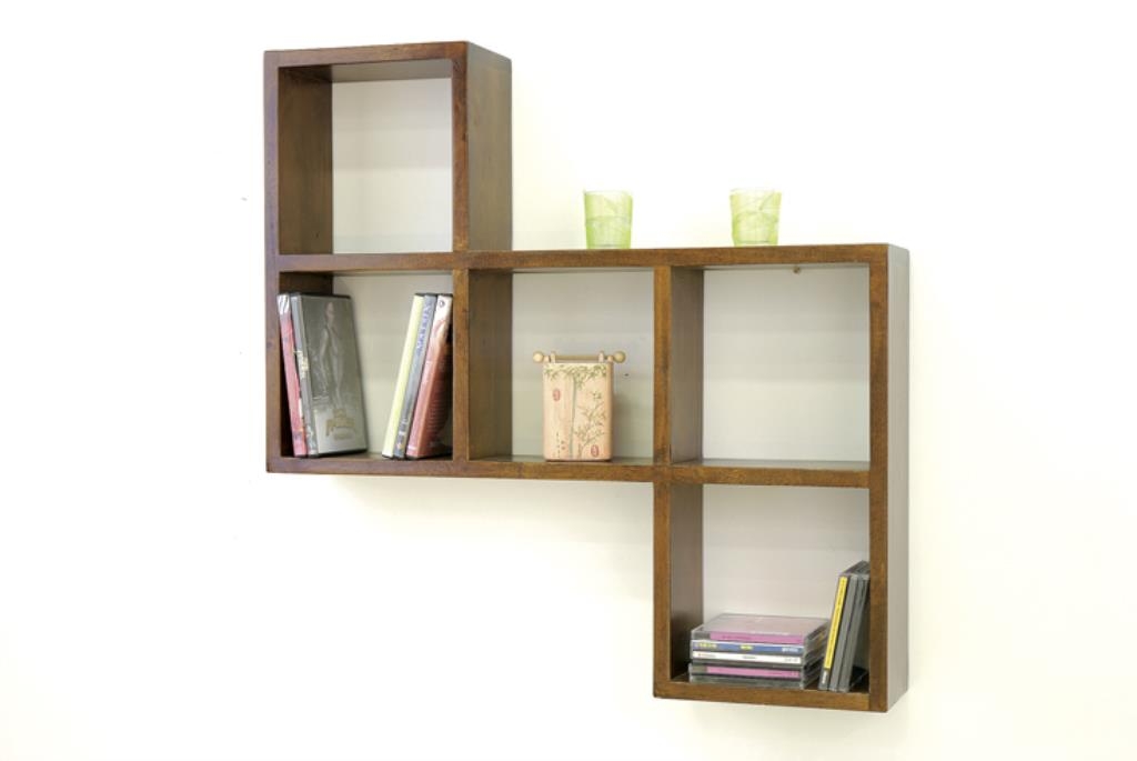 Etagère murale asymétrique hévéa 72x14x72cm MAORI
