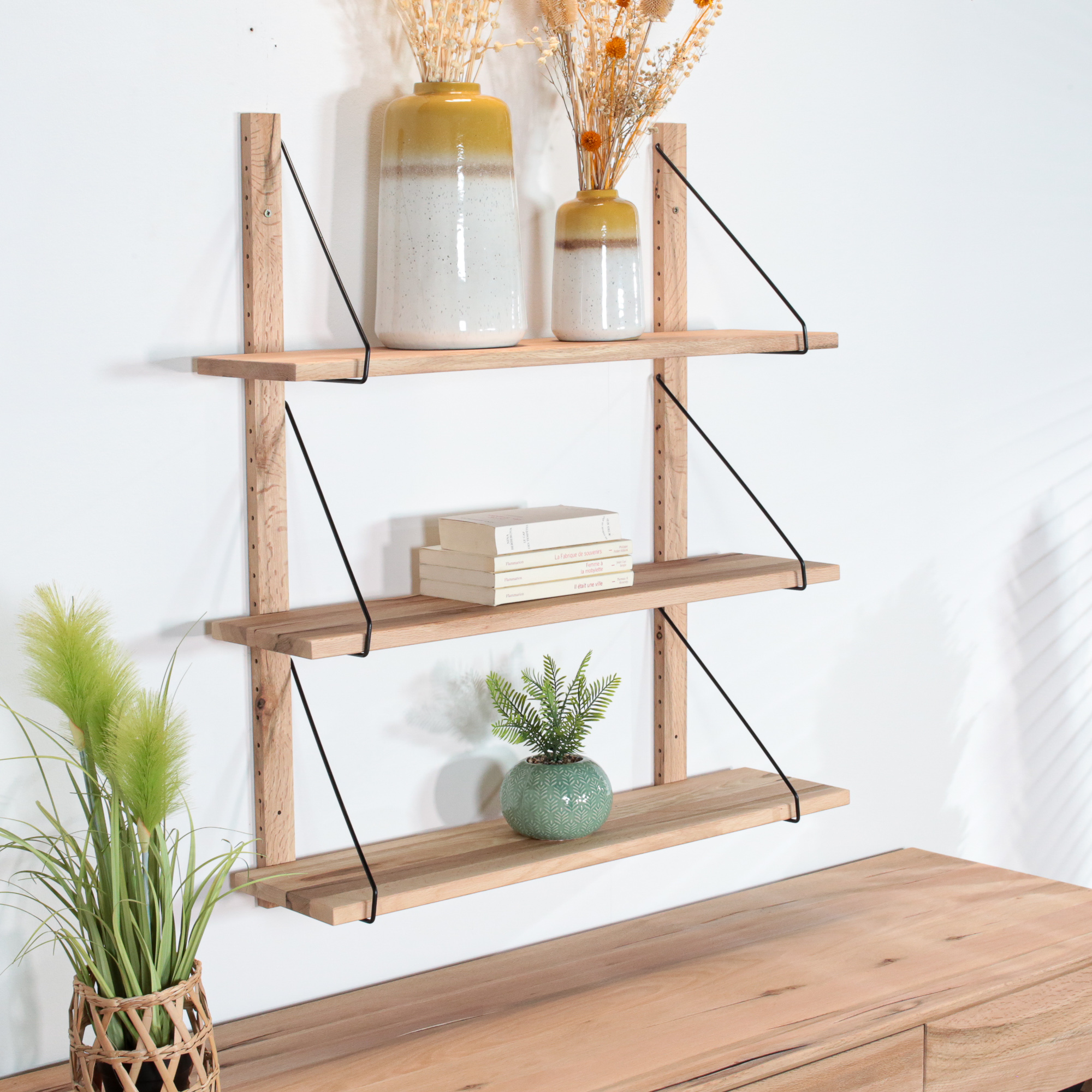 Etagère murale bois massif 3 plateaux (bois blanc) PALERME