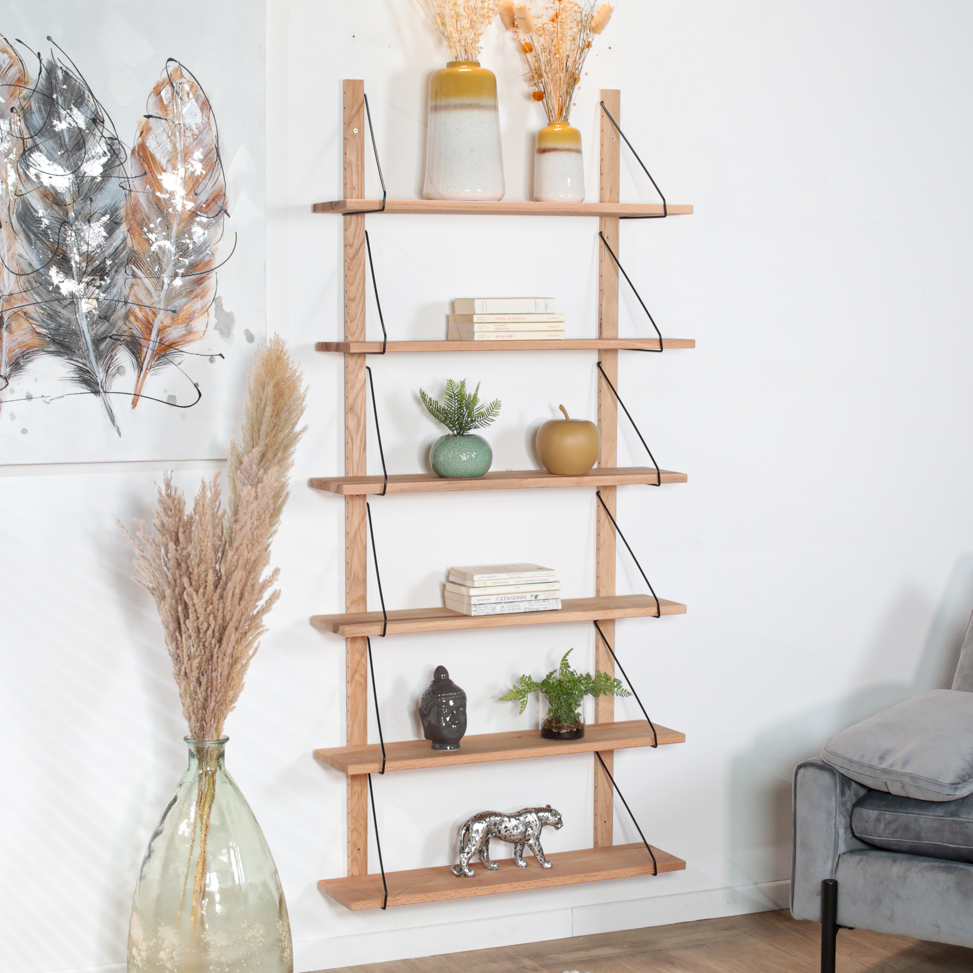 Etagère murale bois massif 6 plateaux (bois blanc) PALERME