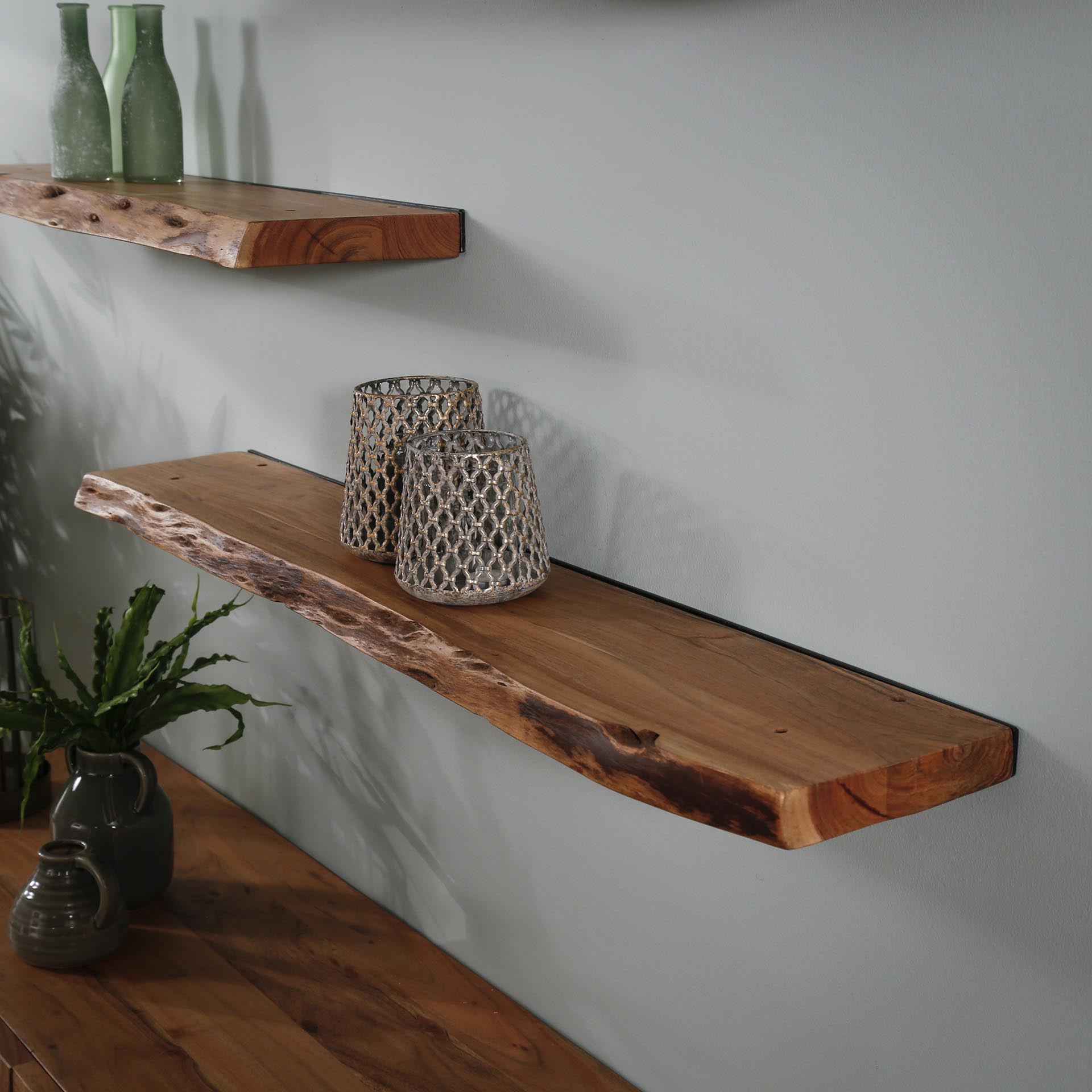 Etagère murale bois massif bordure naturelle 120 cm MELBOURNE