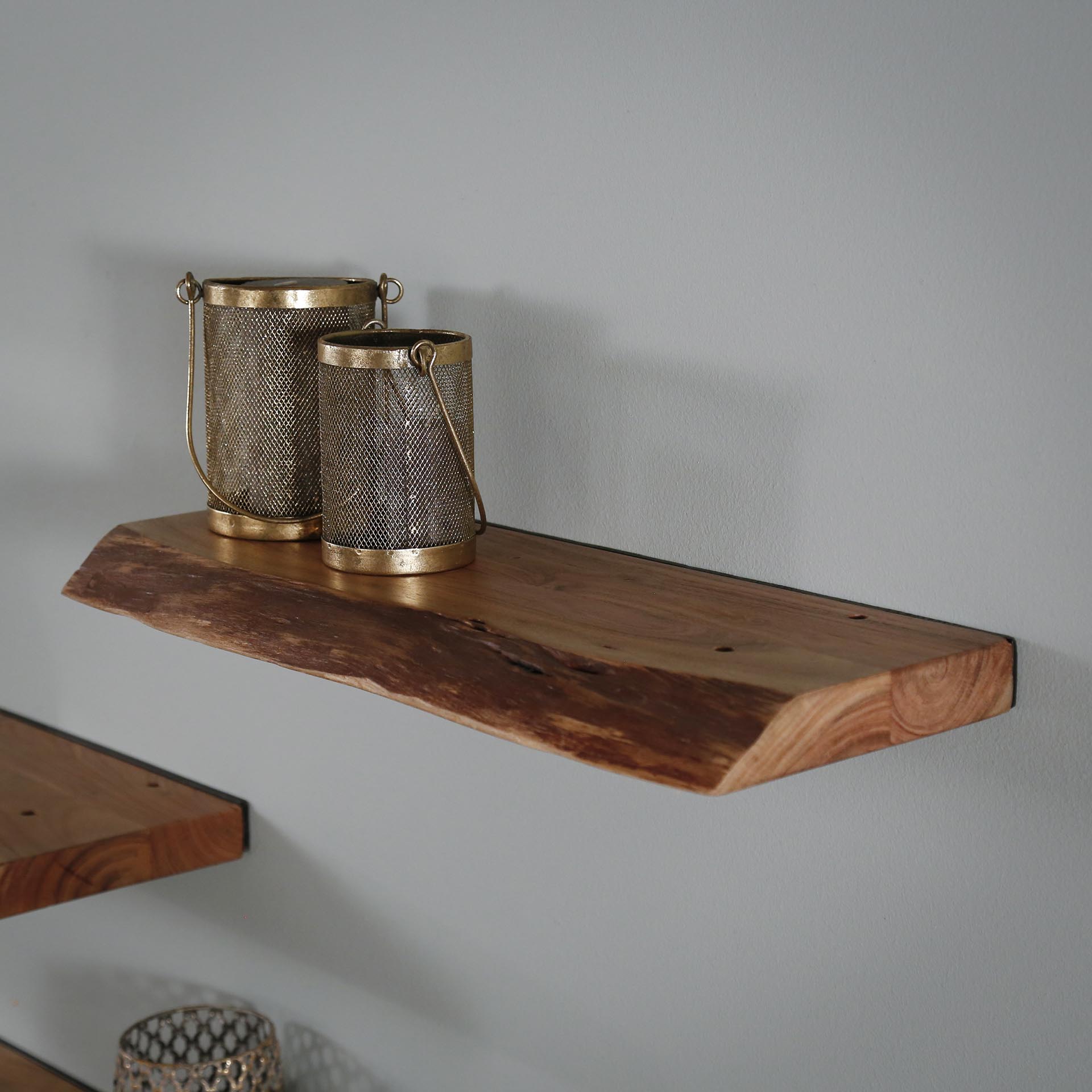 Etagère murale bois massif bordure naturelle 60 cm MELBOURNE