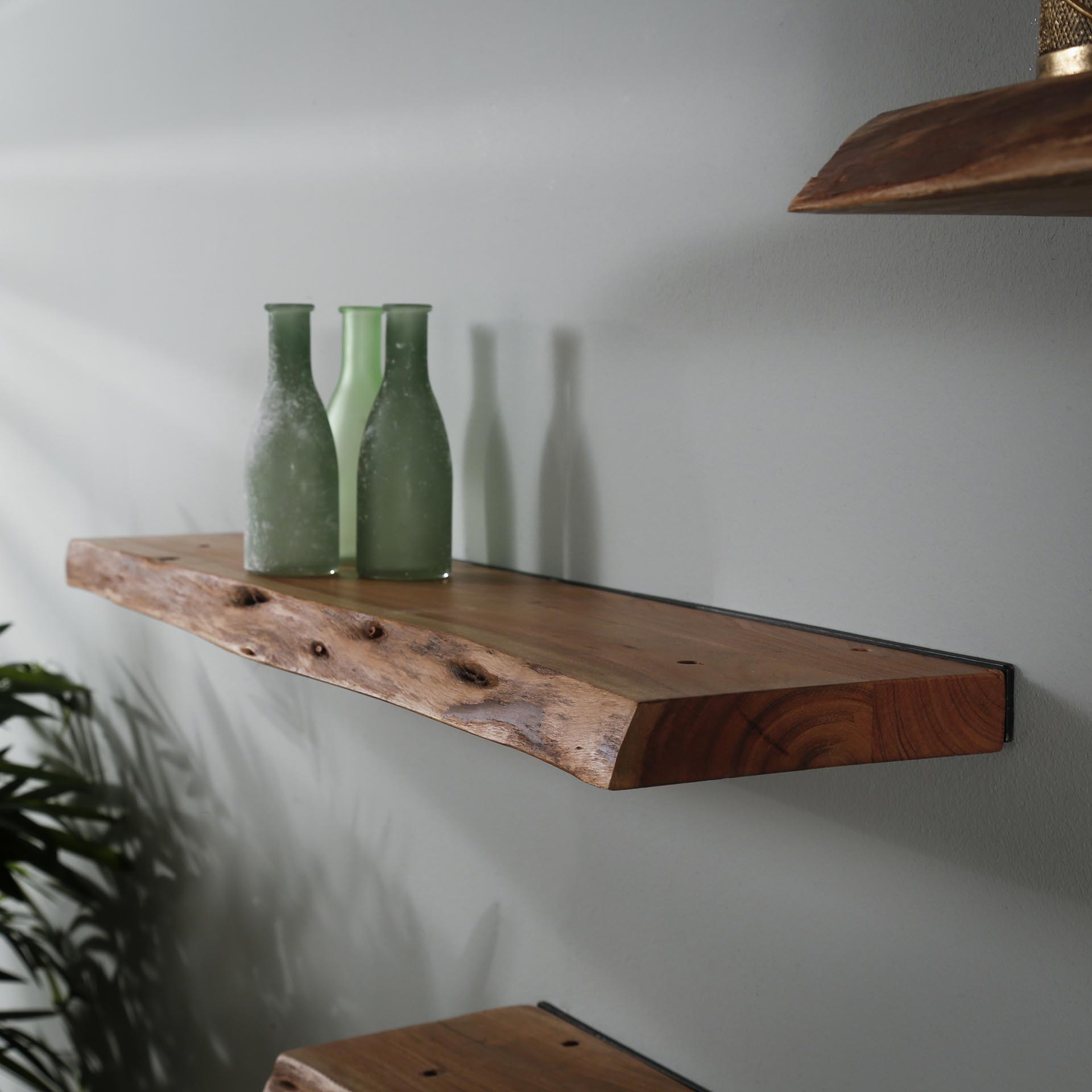 Etagère murale bois massif bordure naturelle 90 cm MELBOURNE