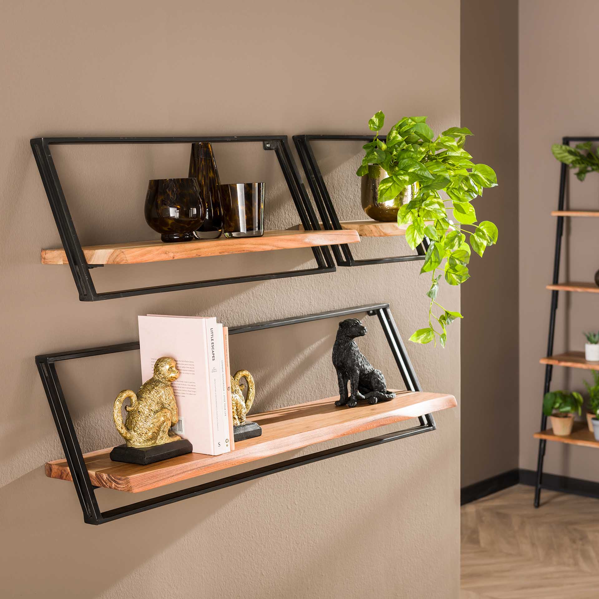 Etagère murale bois métal moderne (lot de 3) MELBOURNE