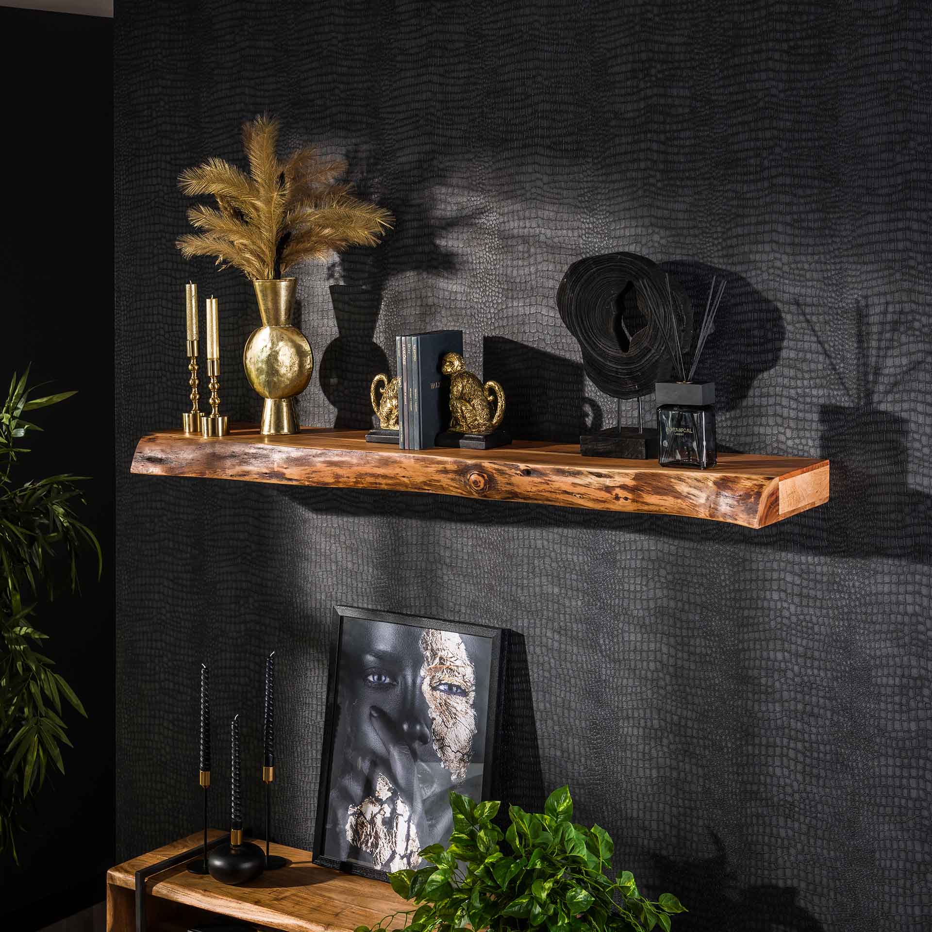 Étagère murale en bois d'acacia épais 150 cm MELBOURNE