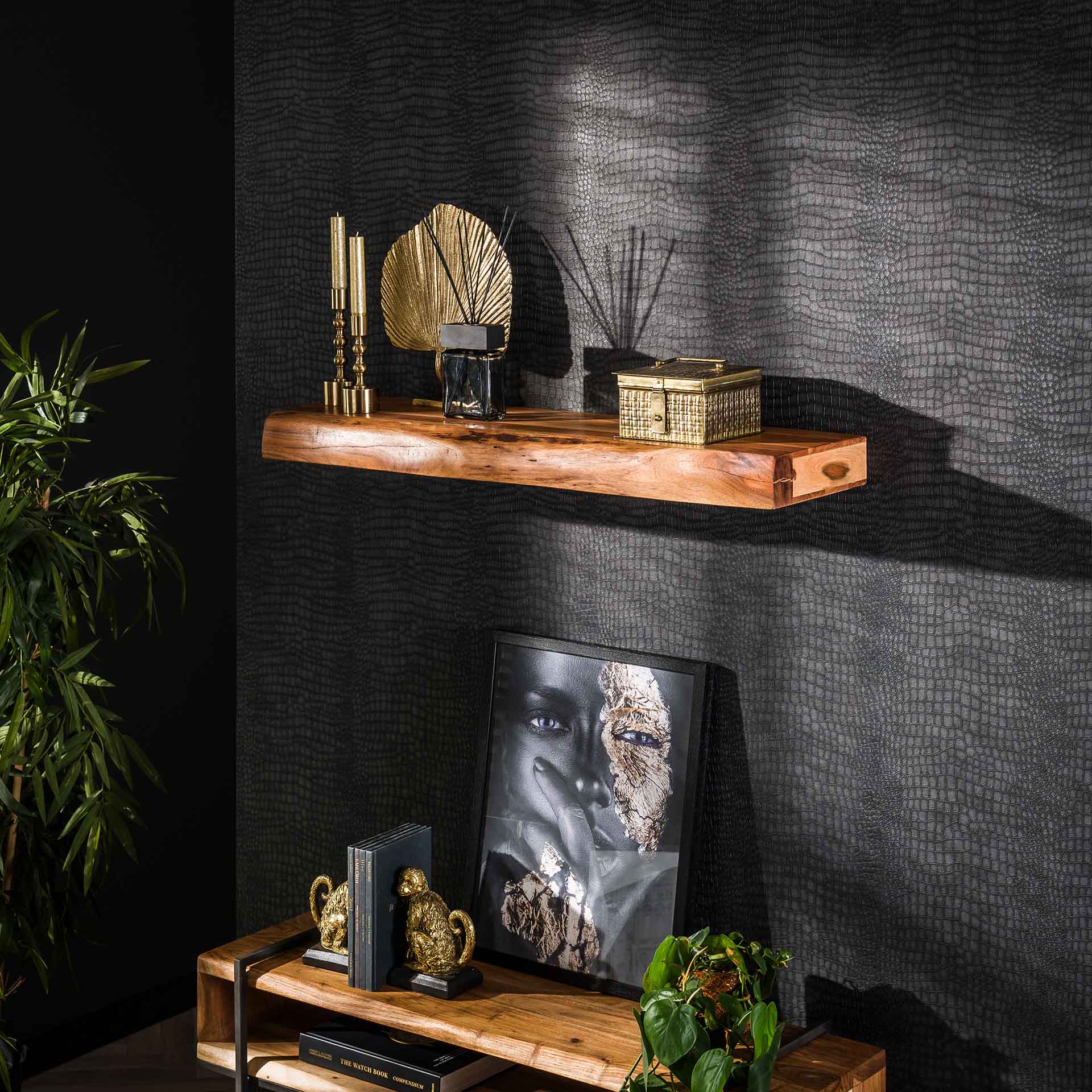 Étagère murale en bois d'acacia épais 1m MELBOURNE