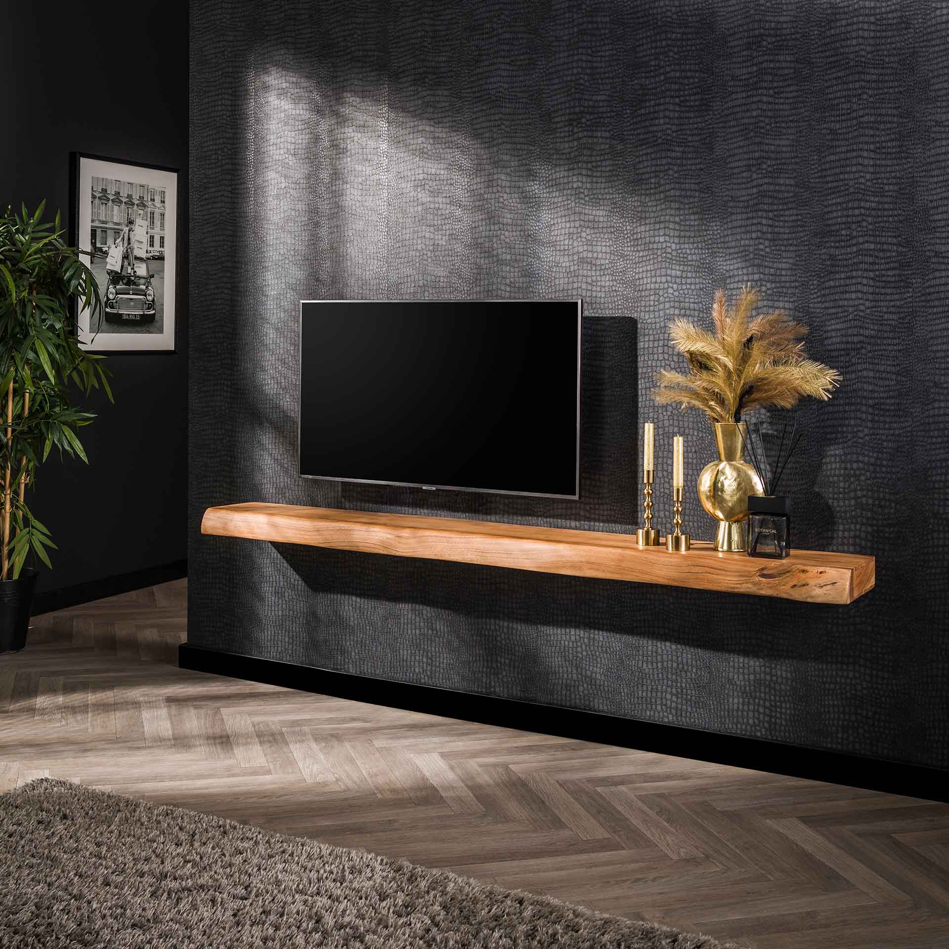 Étagère murale en bois d'acacia épais 2 m MELBOURNE