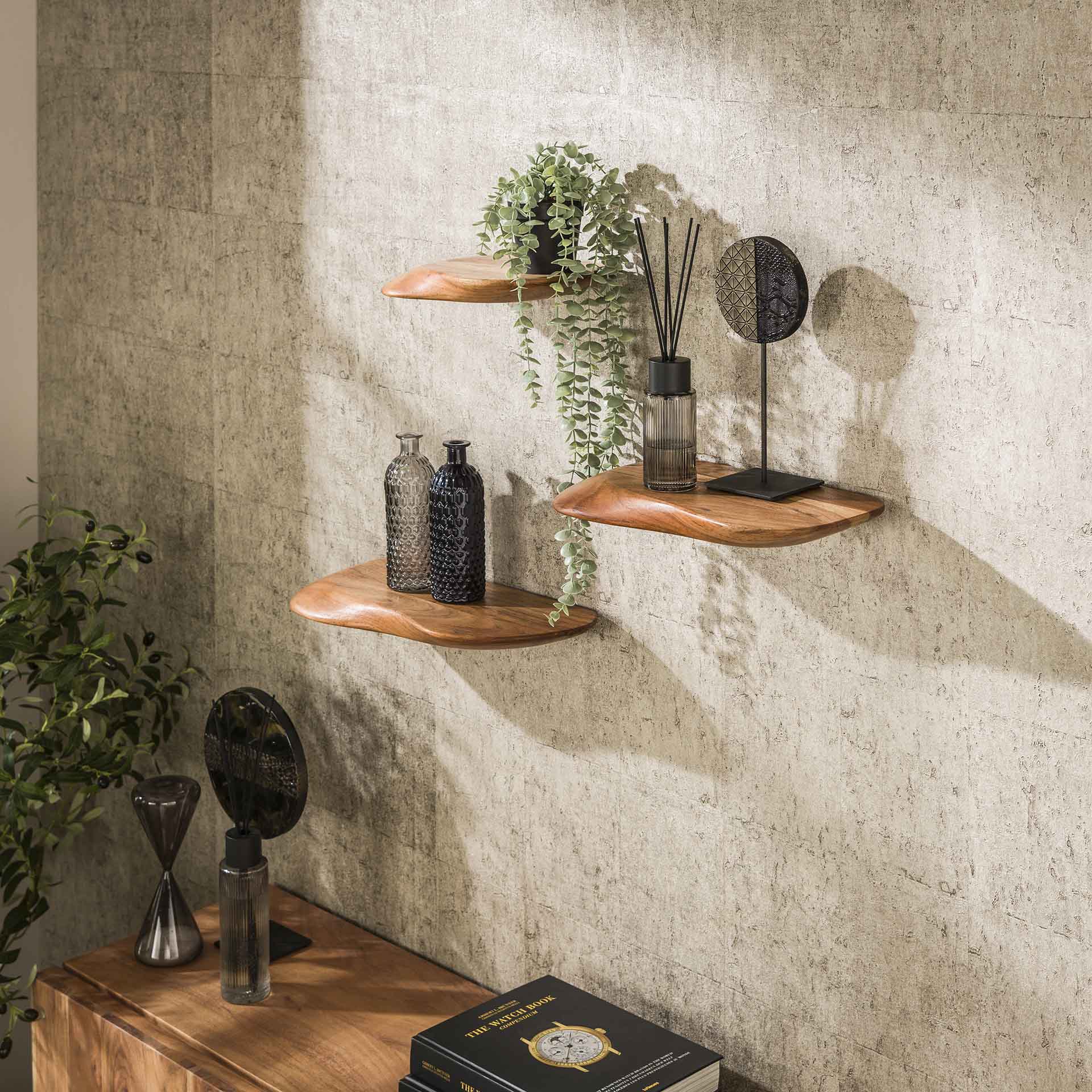 Etagère murale organique en bois d'acacia (lot de 3) MELBOURNE