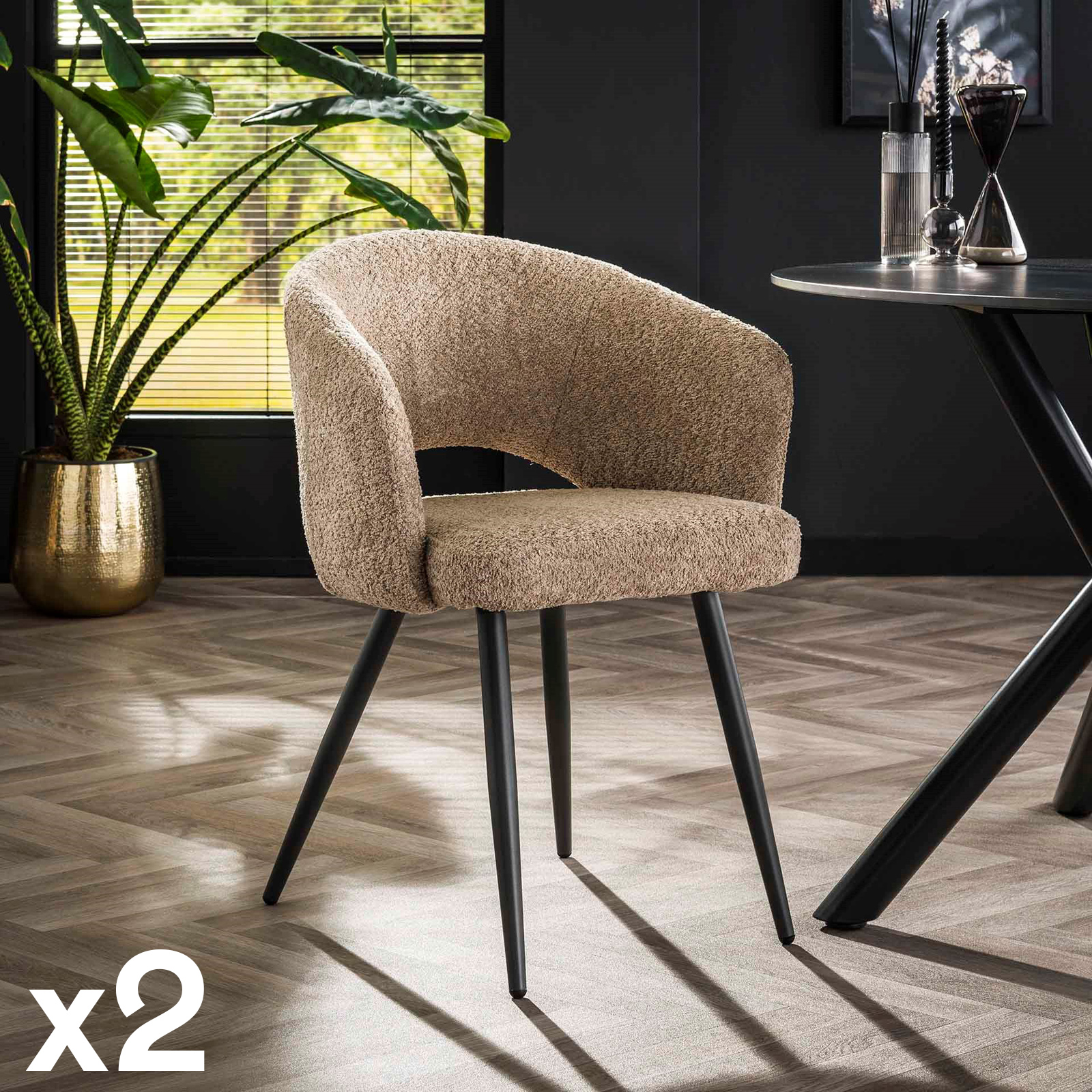 Fauteuil de table beige en bouclette style design (lot de 2) GALWAY