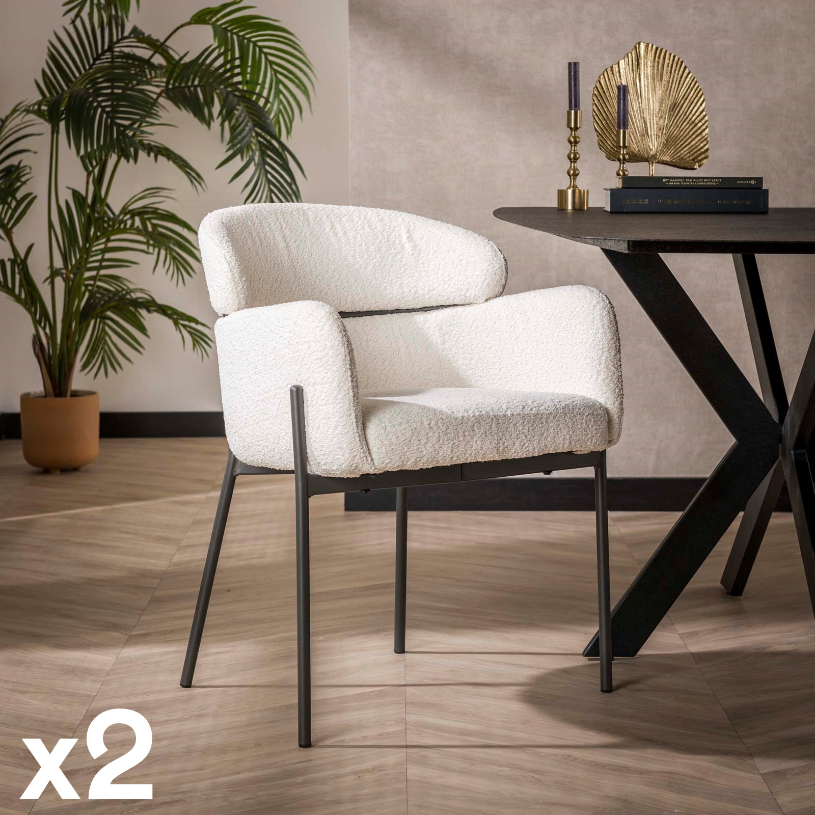 Fauteuil de table blanc en bouclette à dossier haut (lot de 2) GALWAY