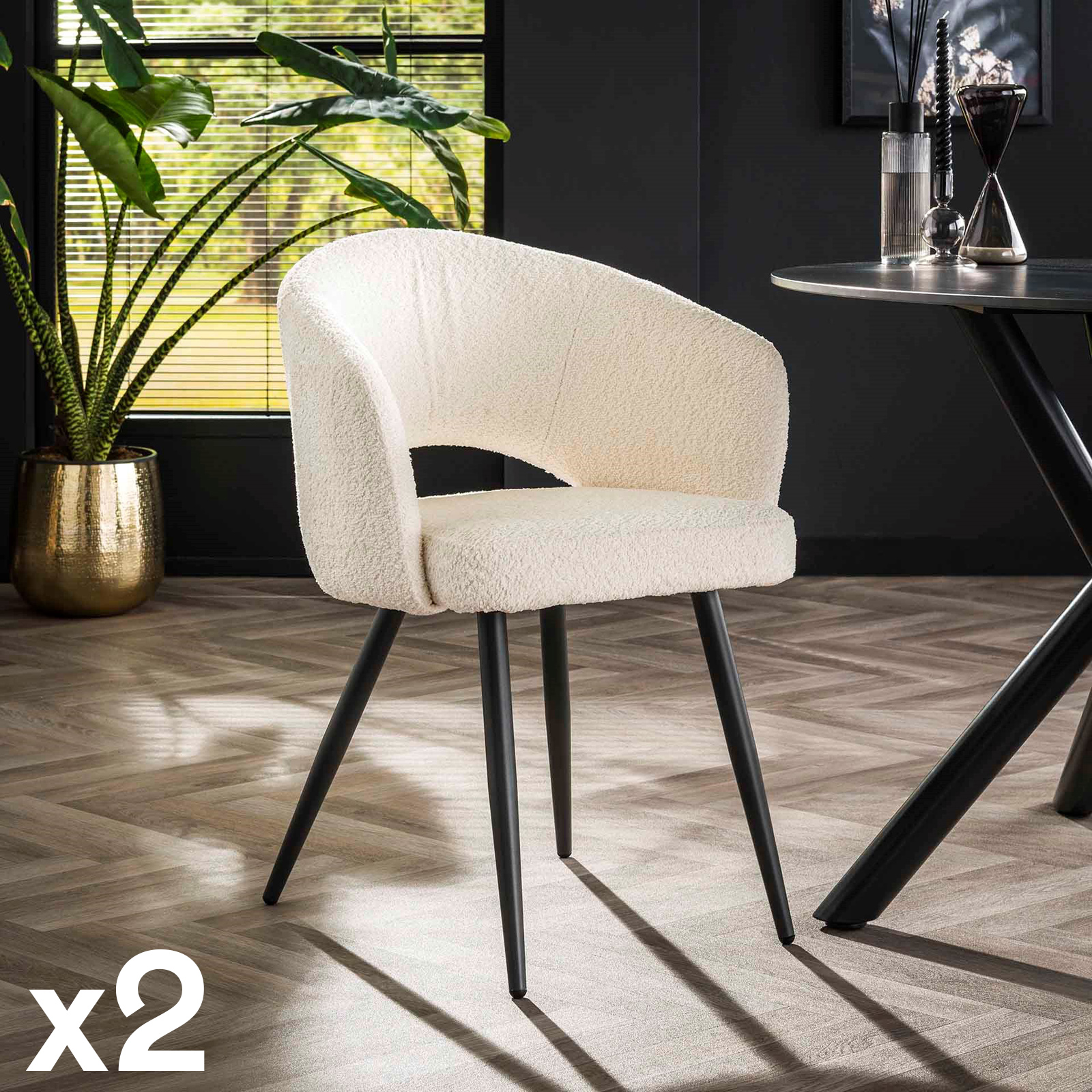 Fauteuil de table blanc en bouclette style design (lot de 2) GALWAY