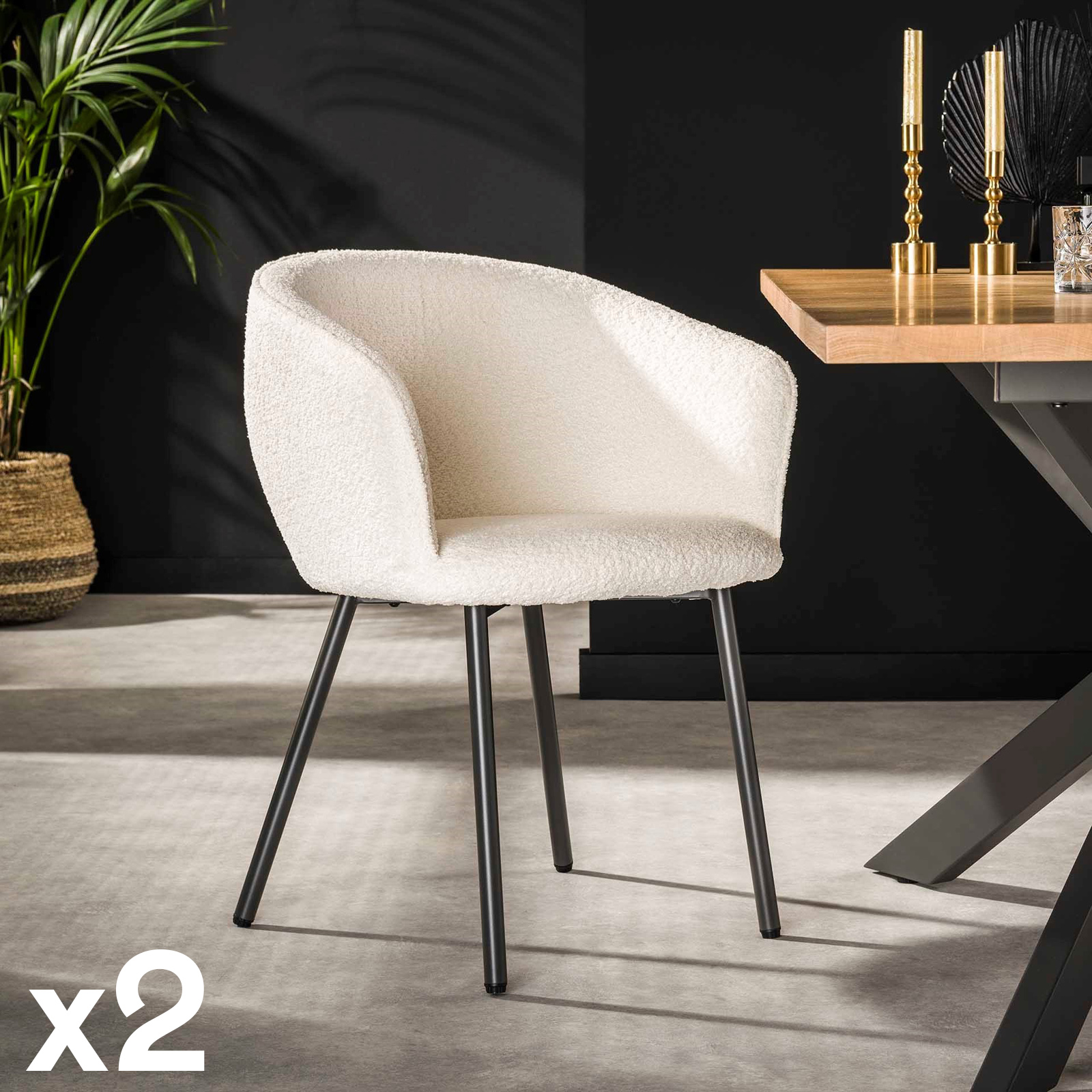 Fauteuil de table en bouclette blanche (lot de 2) GALWAY