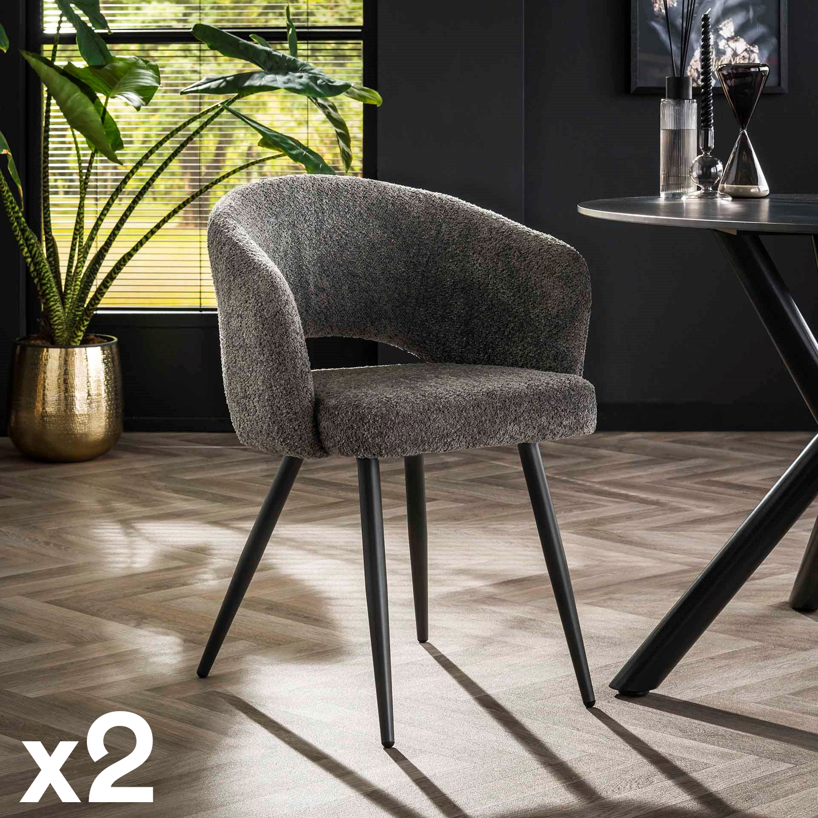 Fauteuil de table gris en bouclette style design (lot de 2) GALWAY
