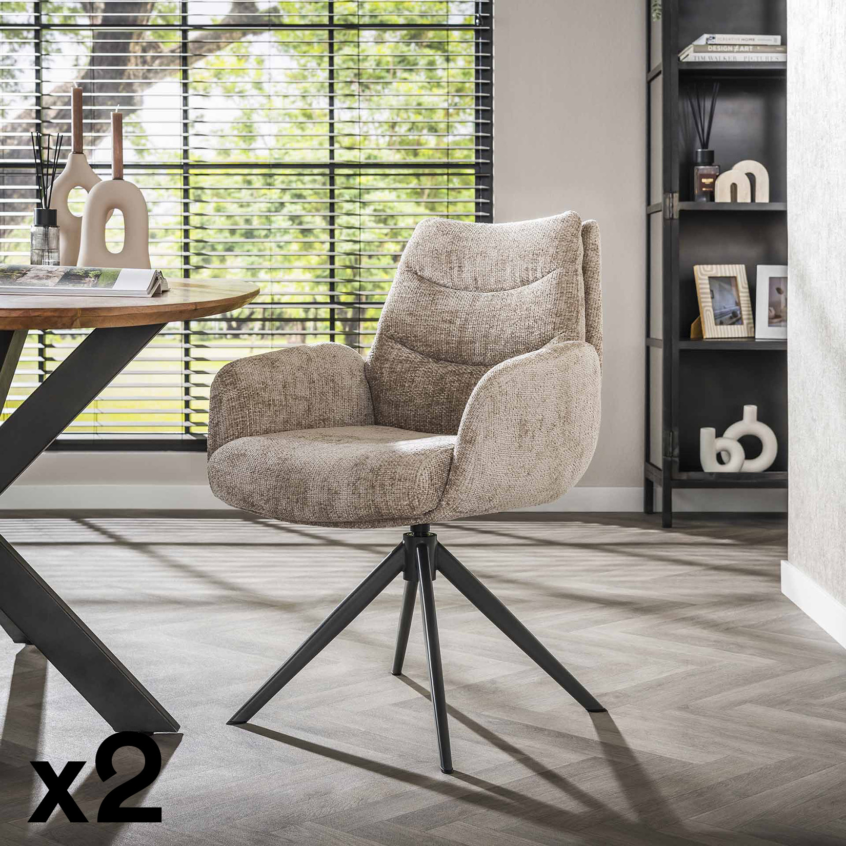 Fauteuil de table pivotant en velours beige (lot de 2) TAJ