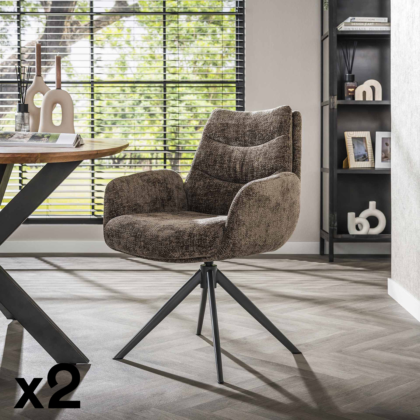 Fauteuil de table pivotant en velours taupe (lot de 2) TAJ