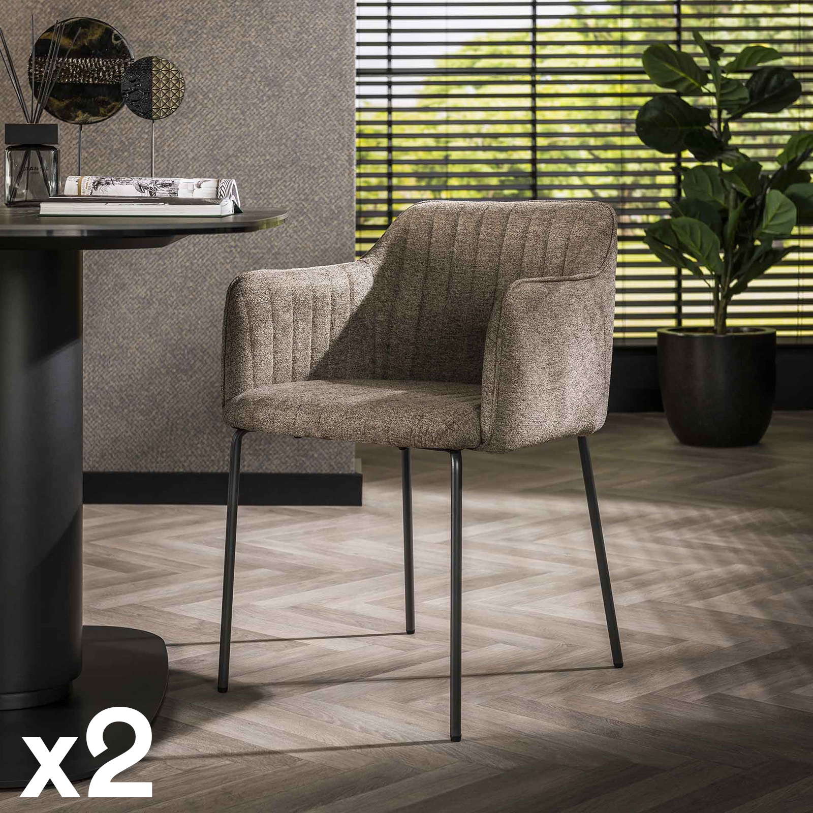 Fauteuil de table taupe en tissu à larges côtes (lot de 2) NOVA