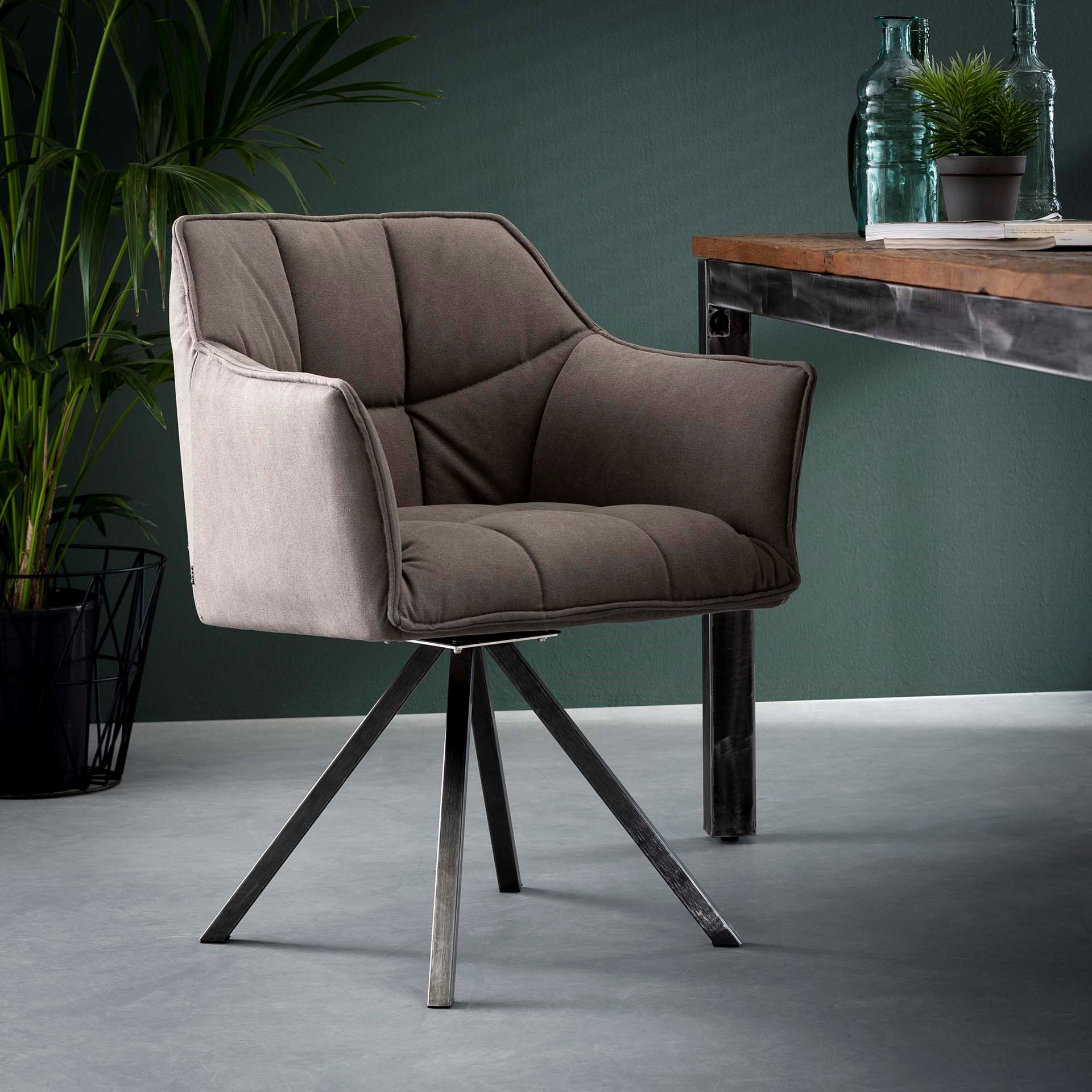 Fauteuil de table tissu jeans gris pied étoile LUCKNOW