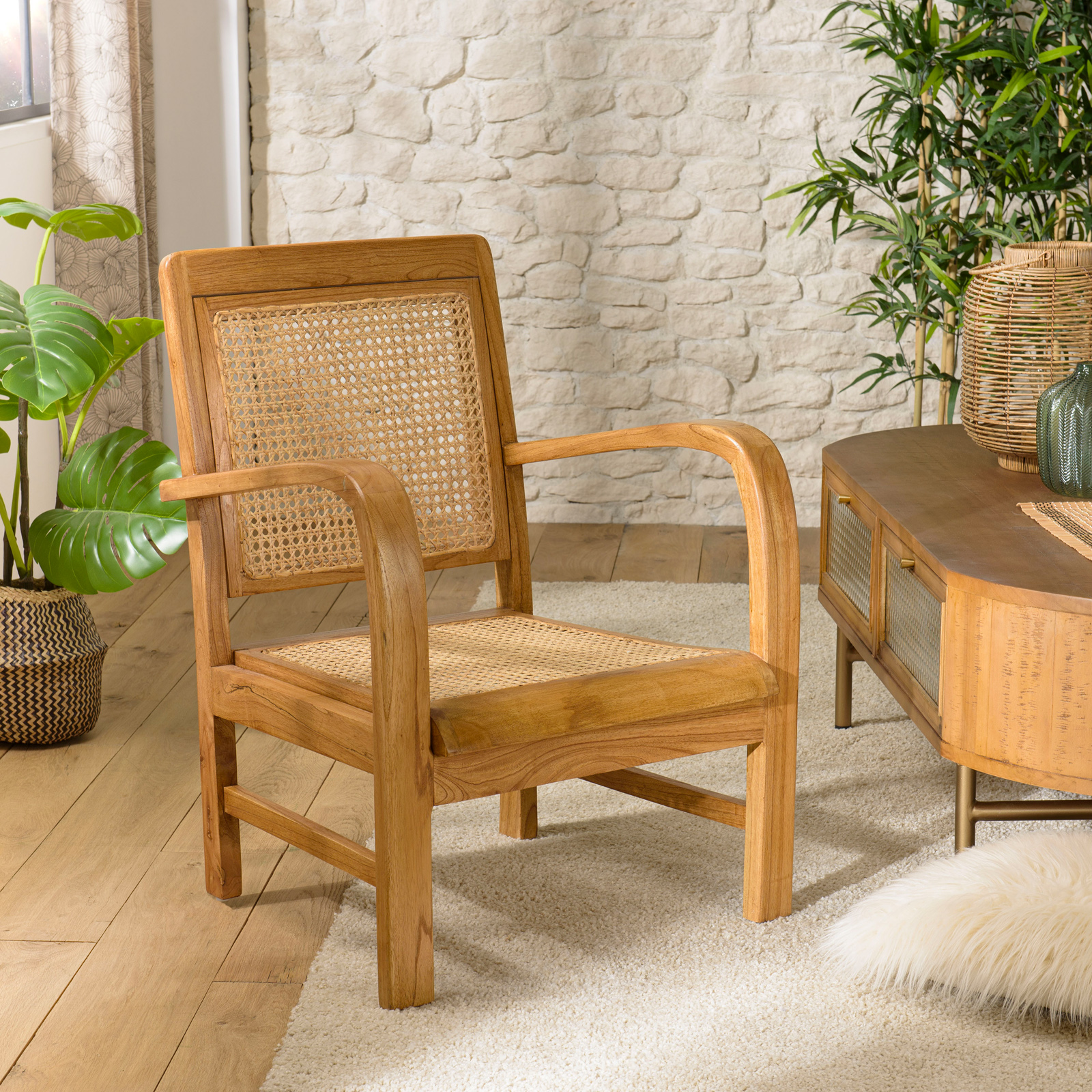 Fauteuil en rotin et bois DIKA
