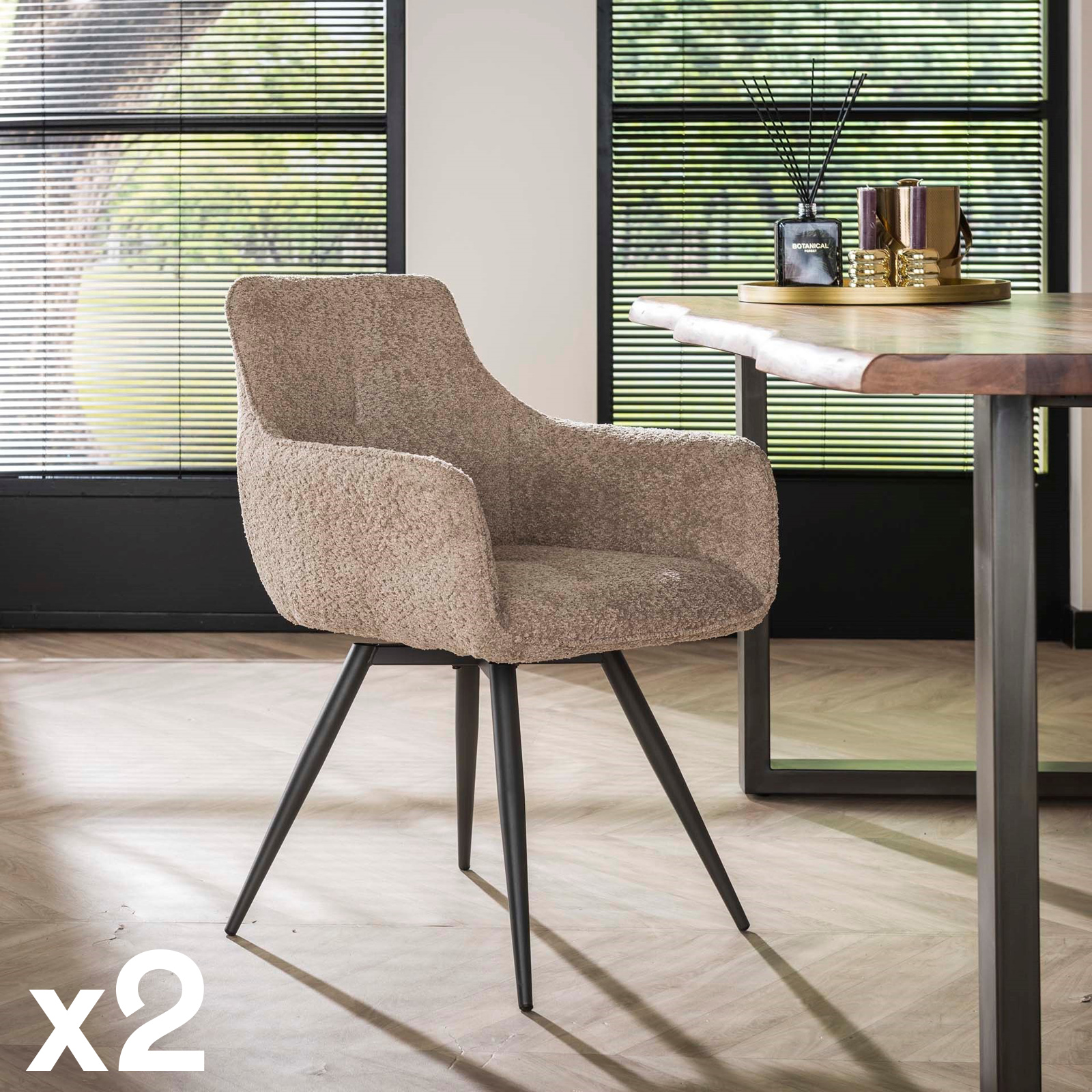 Fauteuil pivotant de salle à manger en bouclette sable (lot de 2) GALWAY