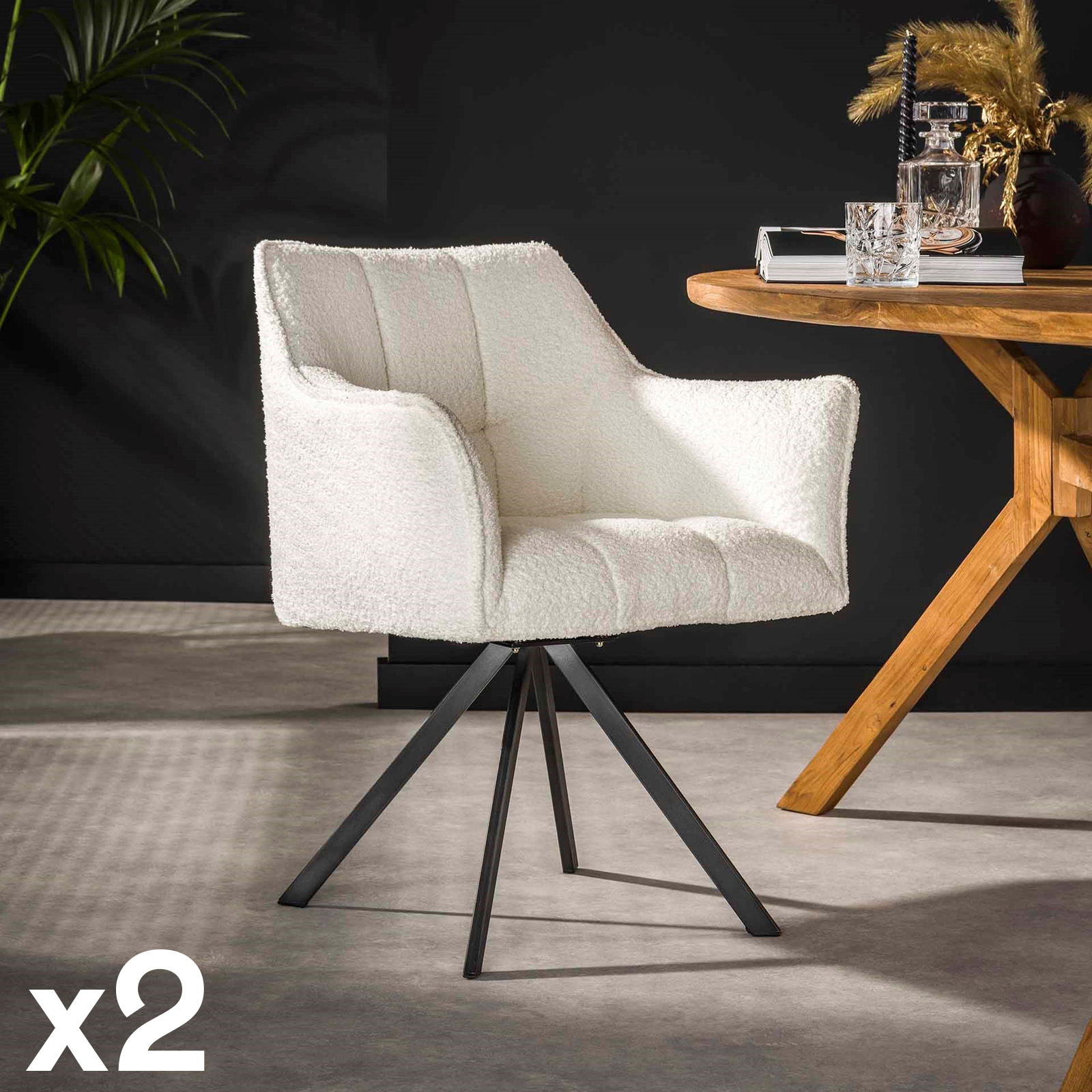 Fauteuil pivotant de table en bouclette blanche (lot de 2) MELBOURNE