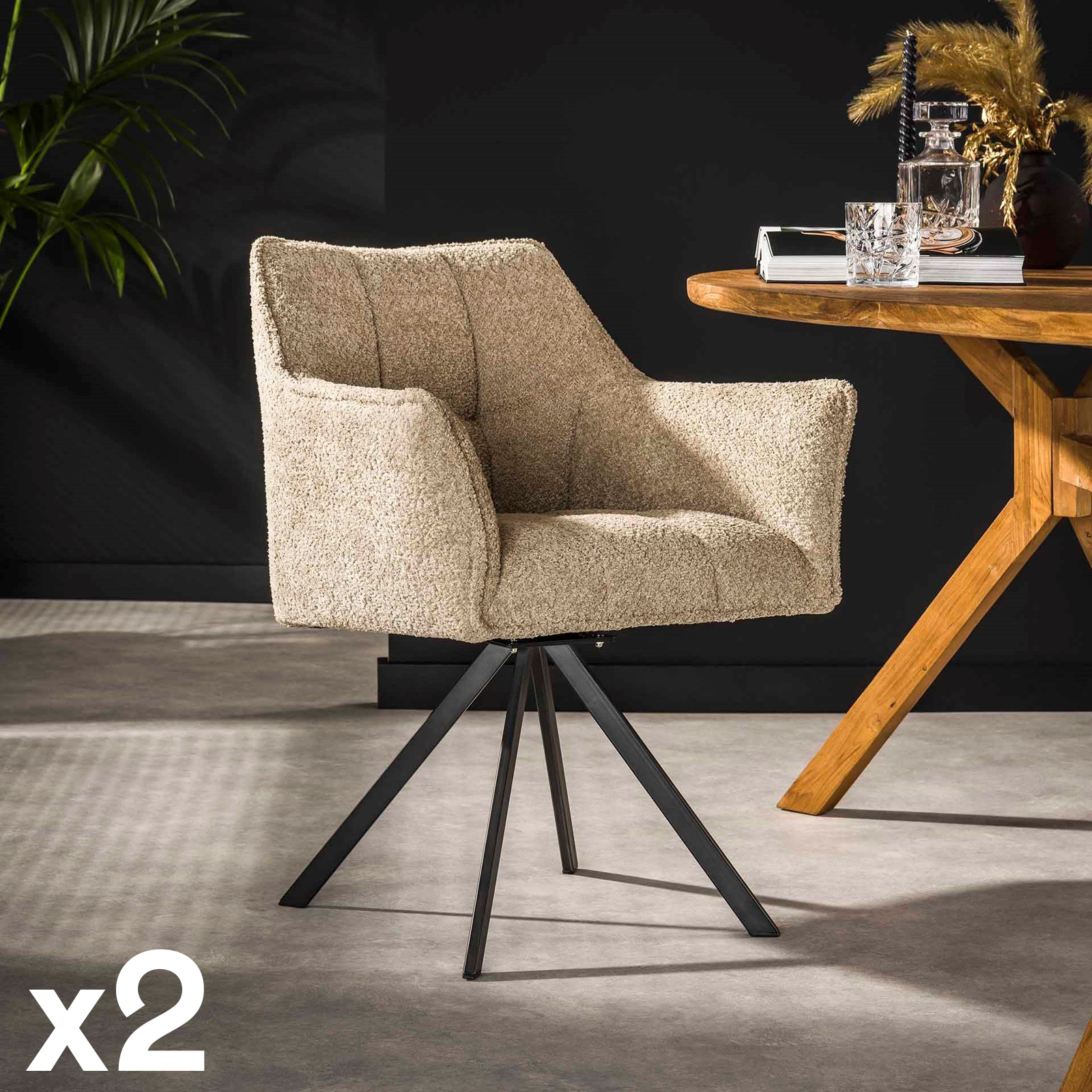Fauteuil pivotant de table en bouclette sable (lot de 2) MELBOURNE