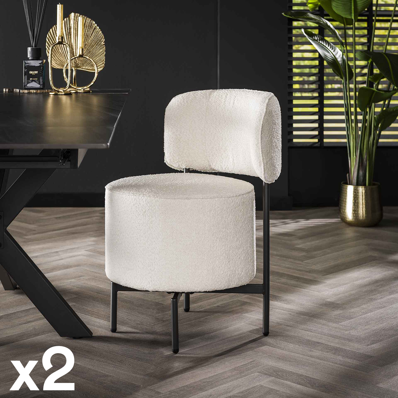 Fauteuil pivotant rond en bouclette blanche (lot de 2) GALWAY