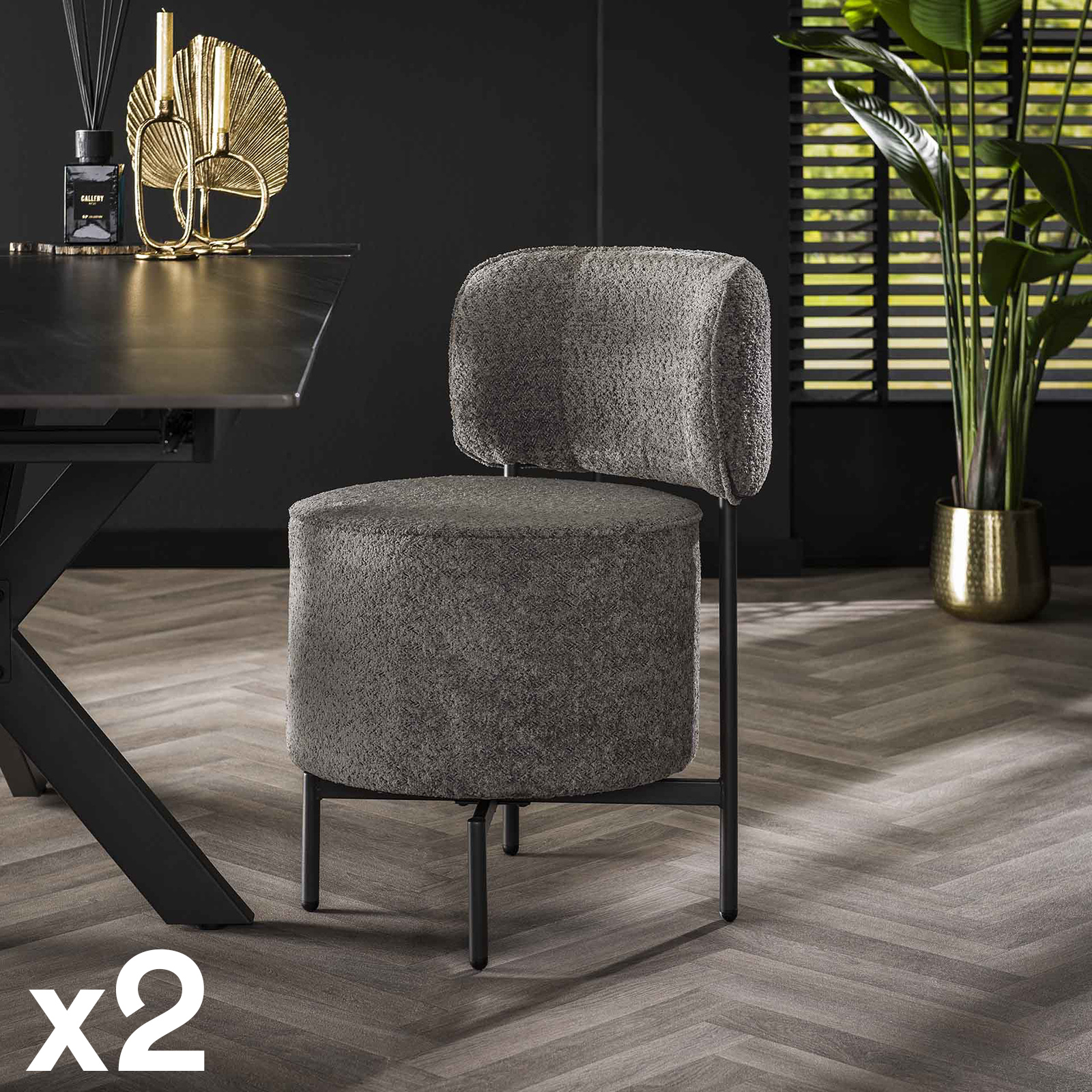 Fauteuil pivotant rond en bouclette grise (lot de 2) GALWAY