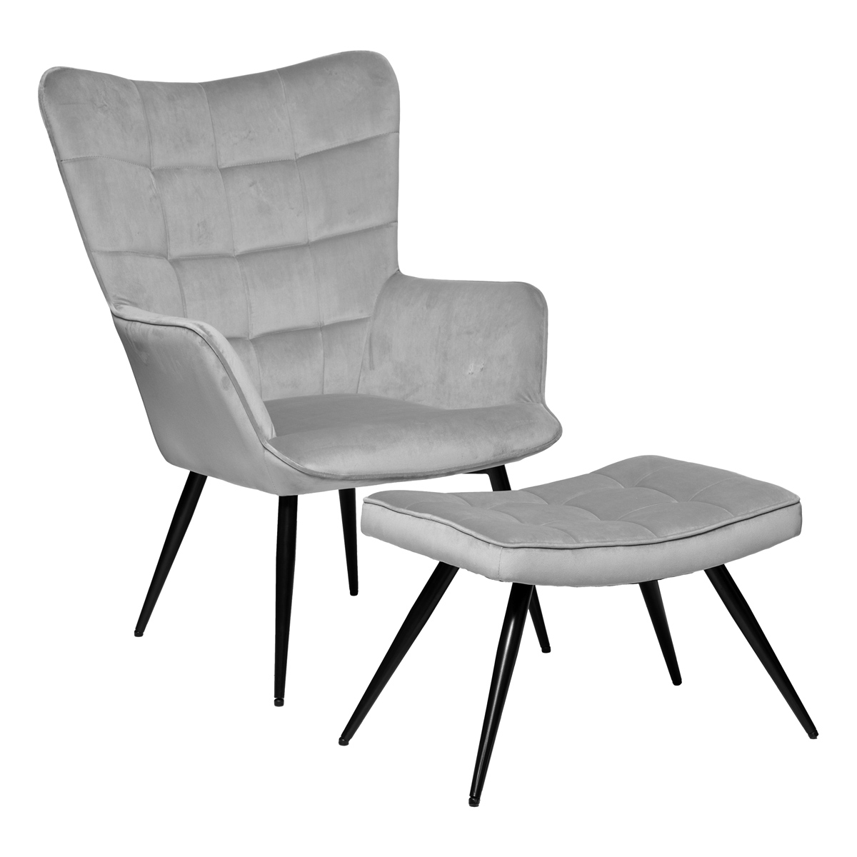 Fauteuil relax en velours gris et son tabouret (2 pièces) GOTEBORG