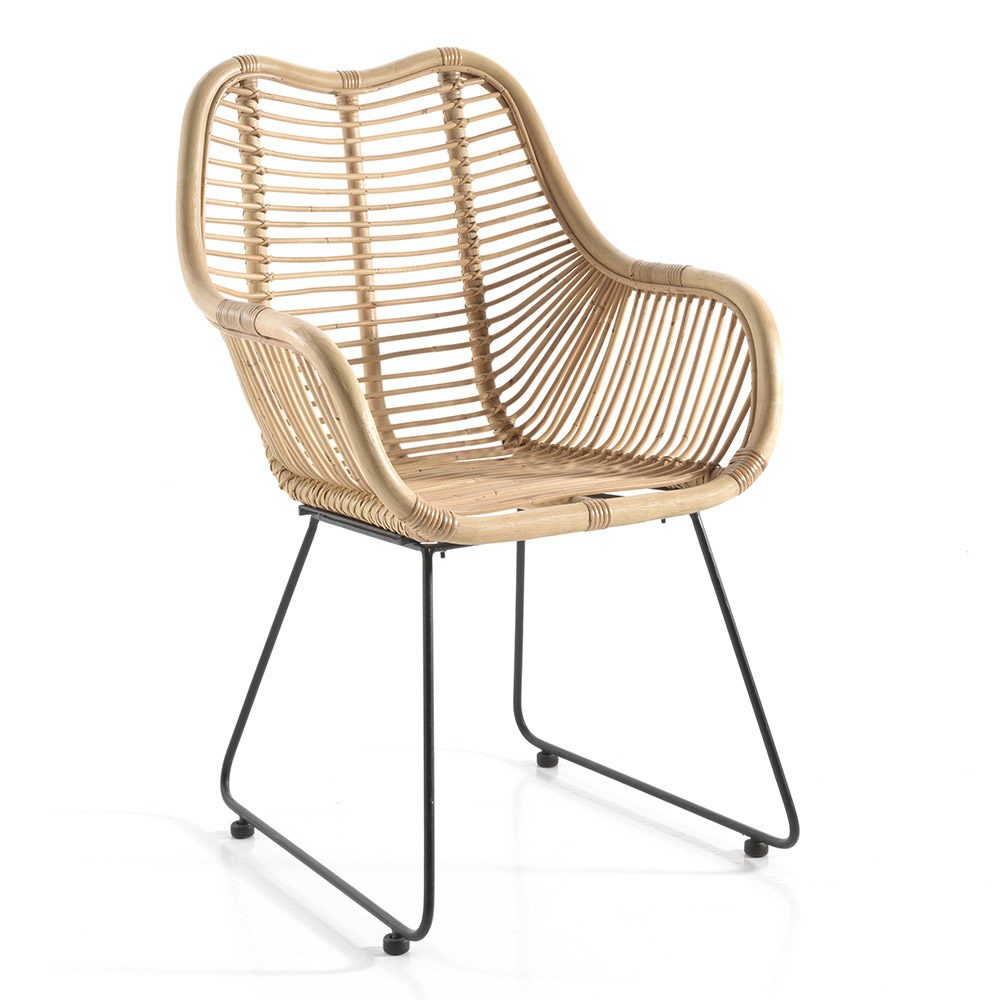 Fauteuil rotin pieds métal noir Bogor