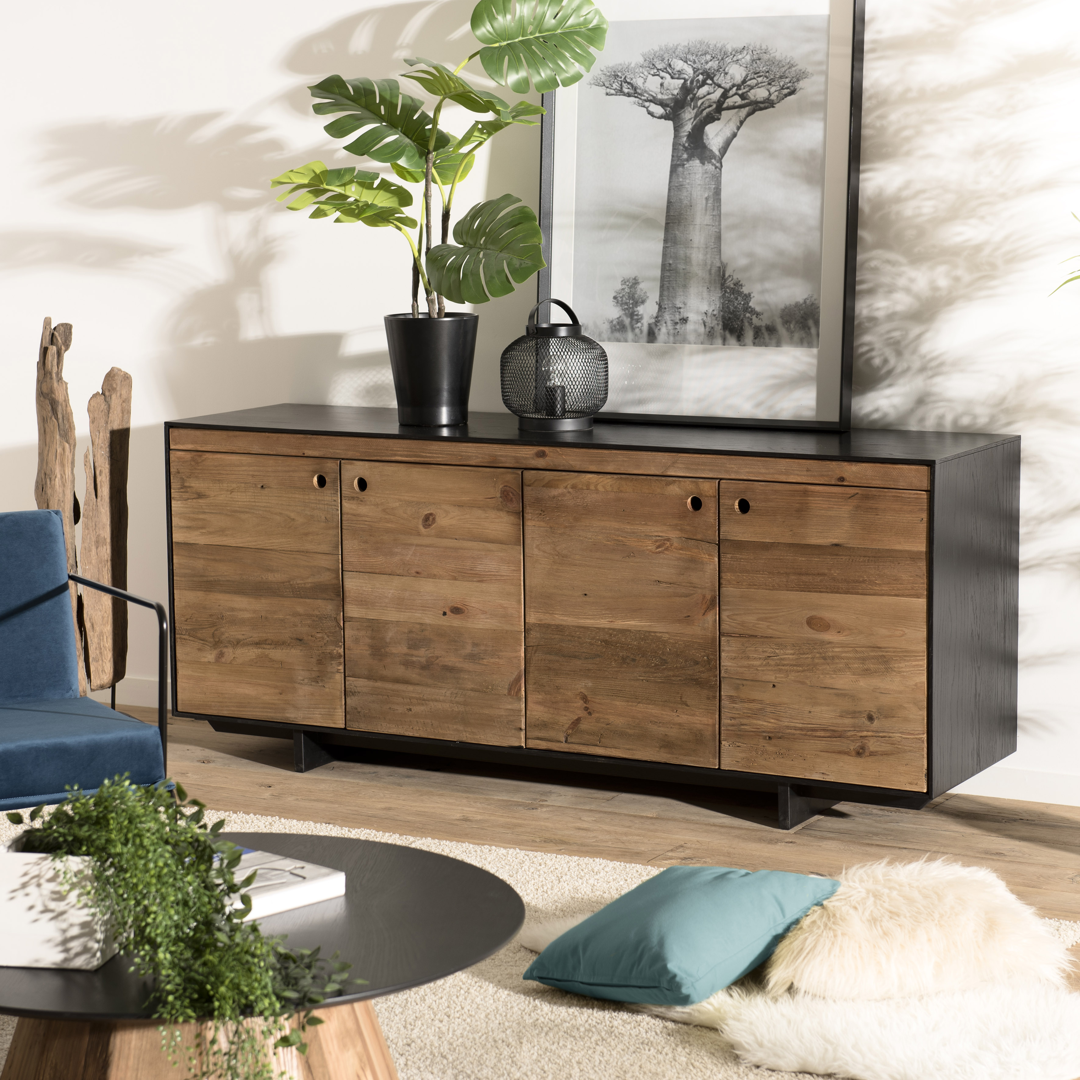 Grand buffet 4 portes bois recyclé pin CRACOVIE