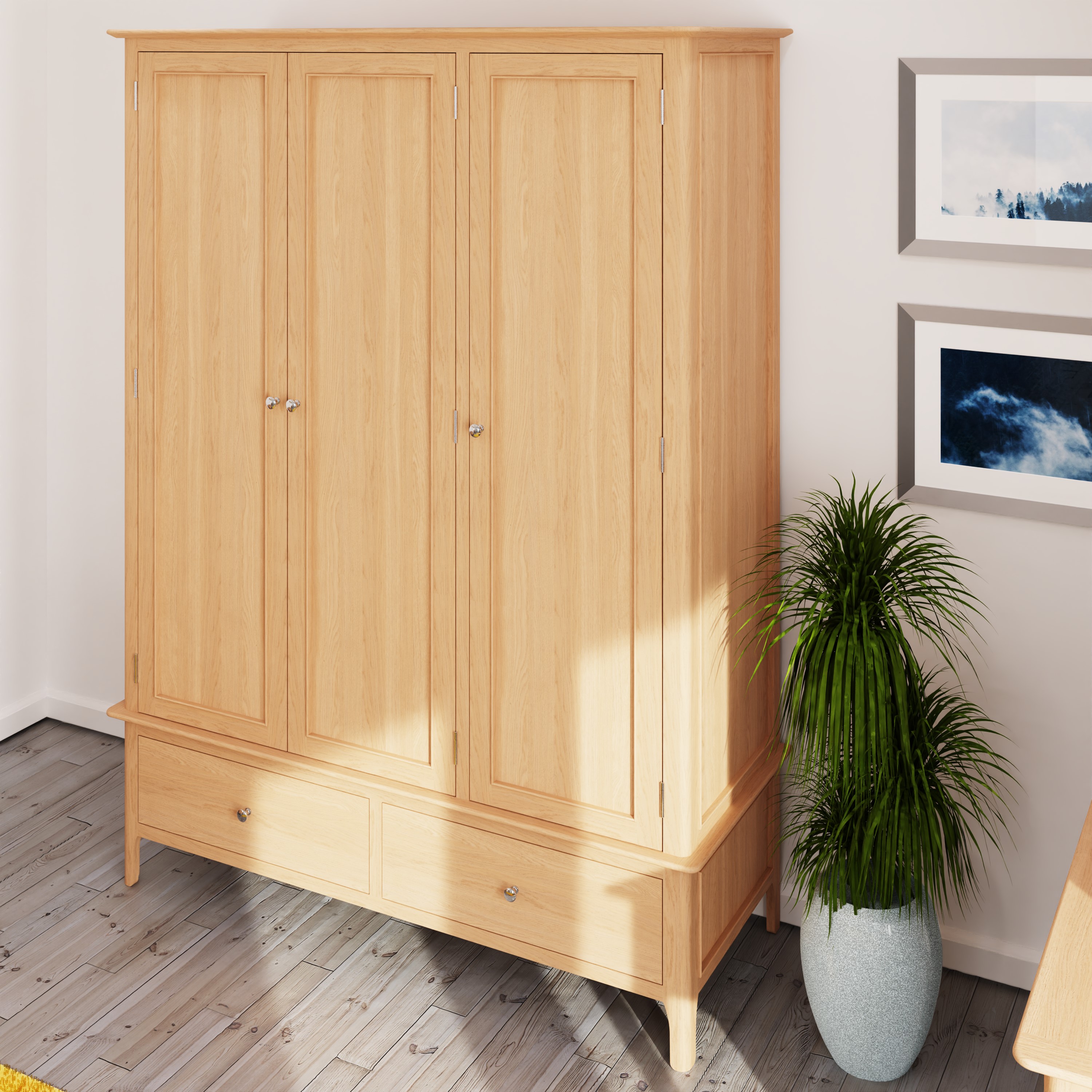 Grande armoire penderie en bois de chêne clair CRUZ