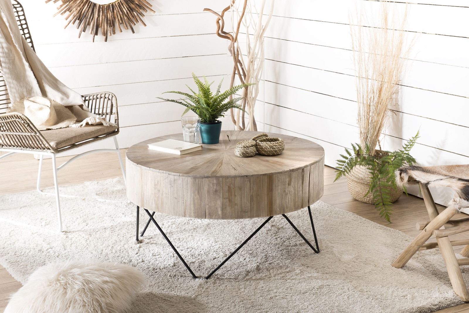 Grande table basse teck forme ronde D90 Jaipur