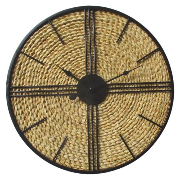 Horloge murale décorative ronde avec fibres végétales