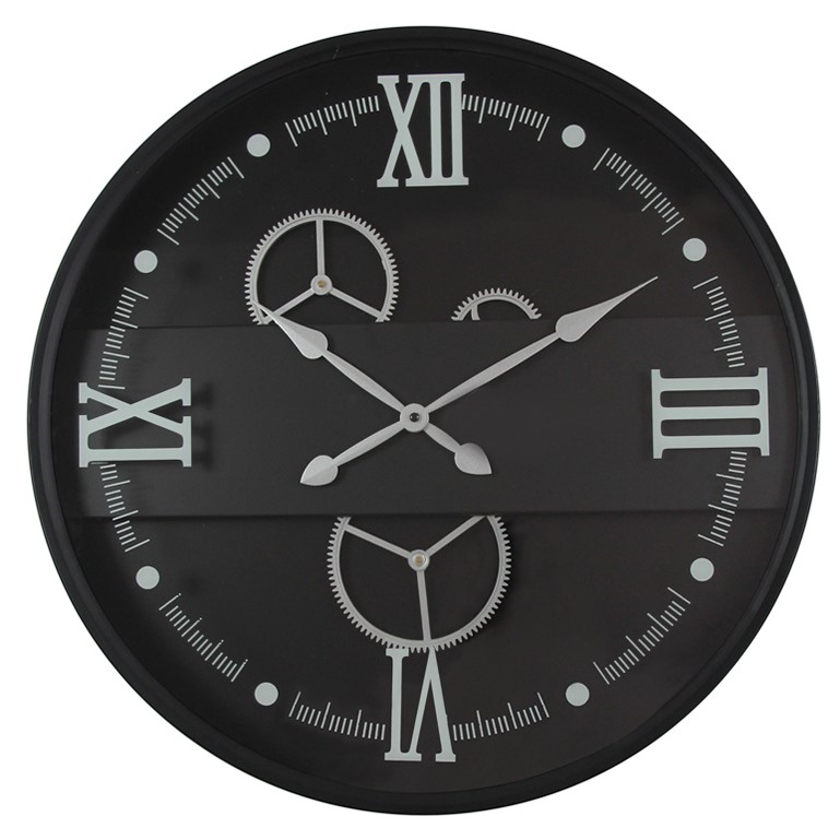 Horloge murale noire et argent avec chiffres romains