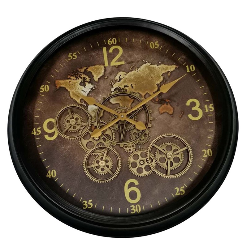 Horloge vintage mappemonde et engrenages