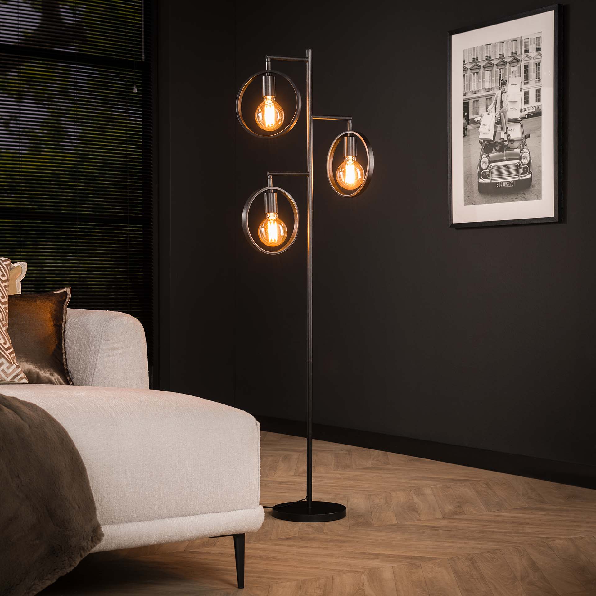 Lampadaire de salon 3 anneaux, finition charbon RALF
