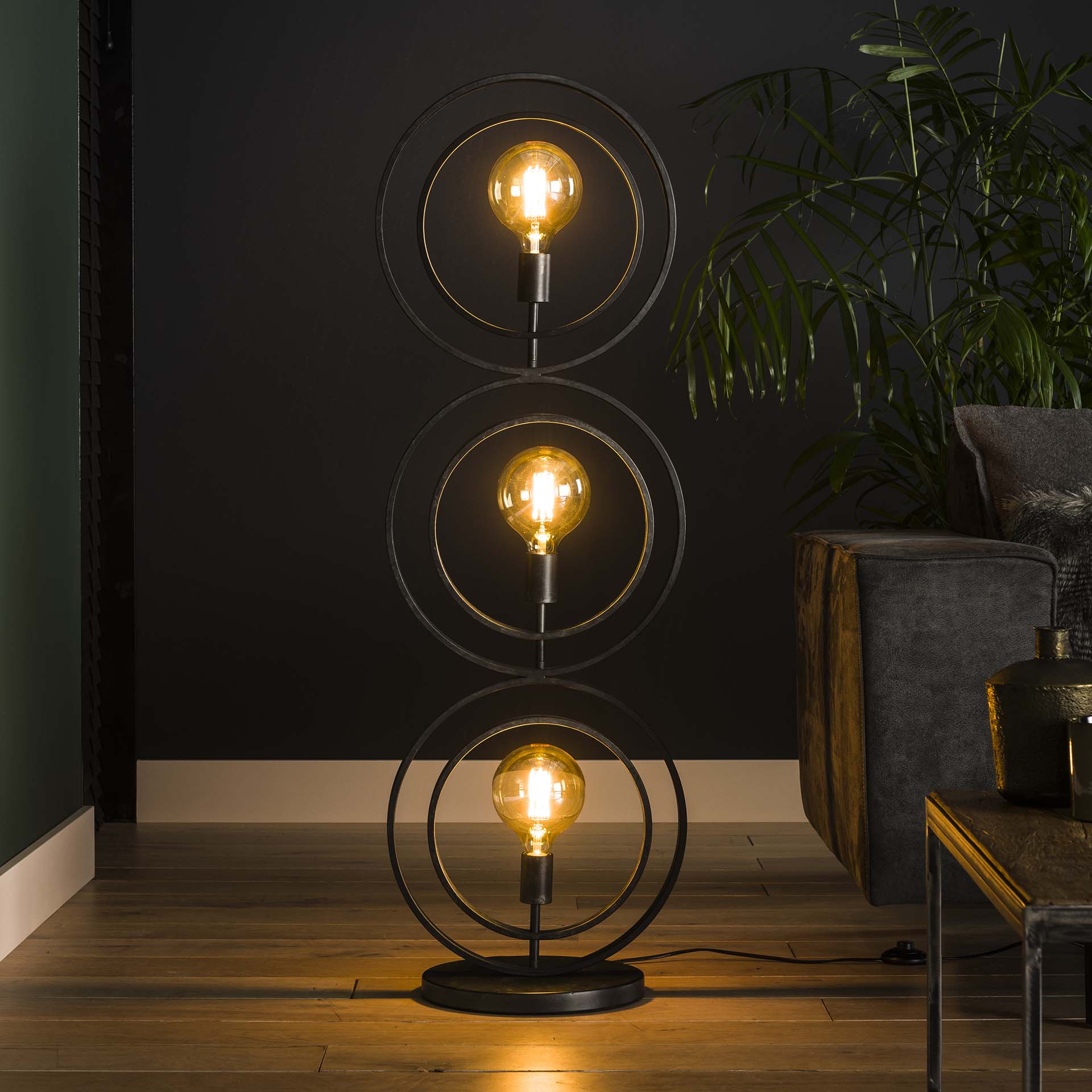 Lampadaire industriel anneaux doubles 3 lampes TRIBECA