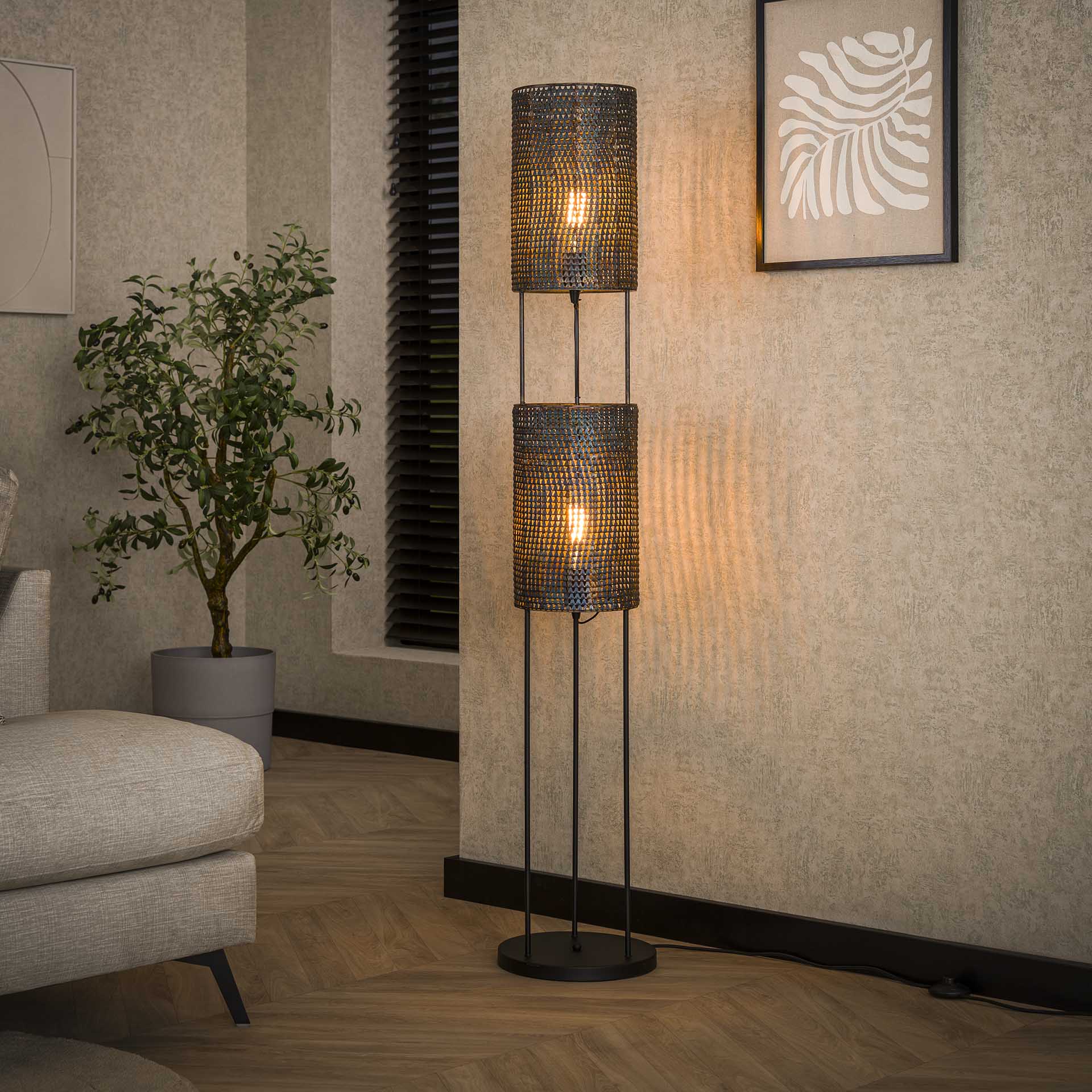 Lampadaire moderne 2 lampes effet maille TRIBECA