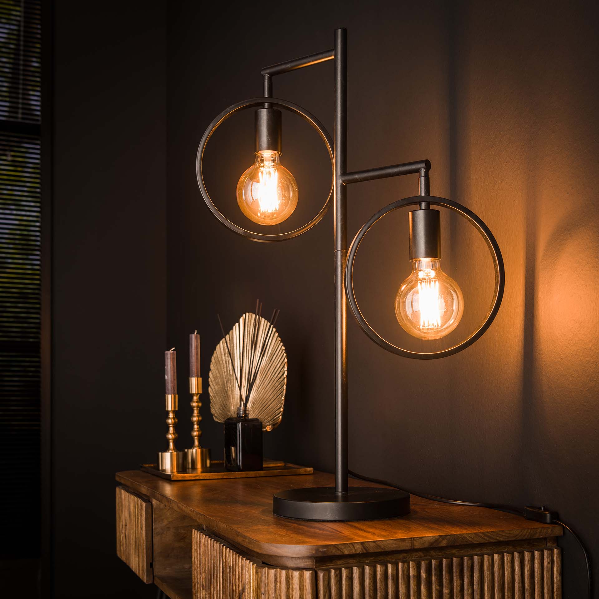 Lampe décorative 2 anneaux, finition charbon RALF