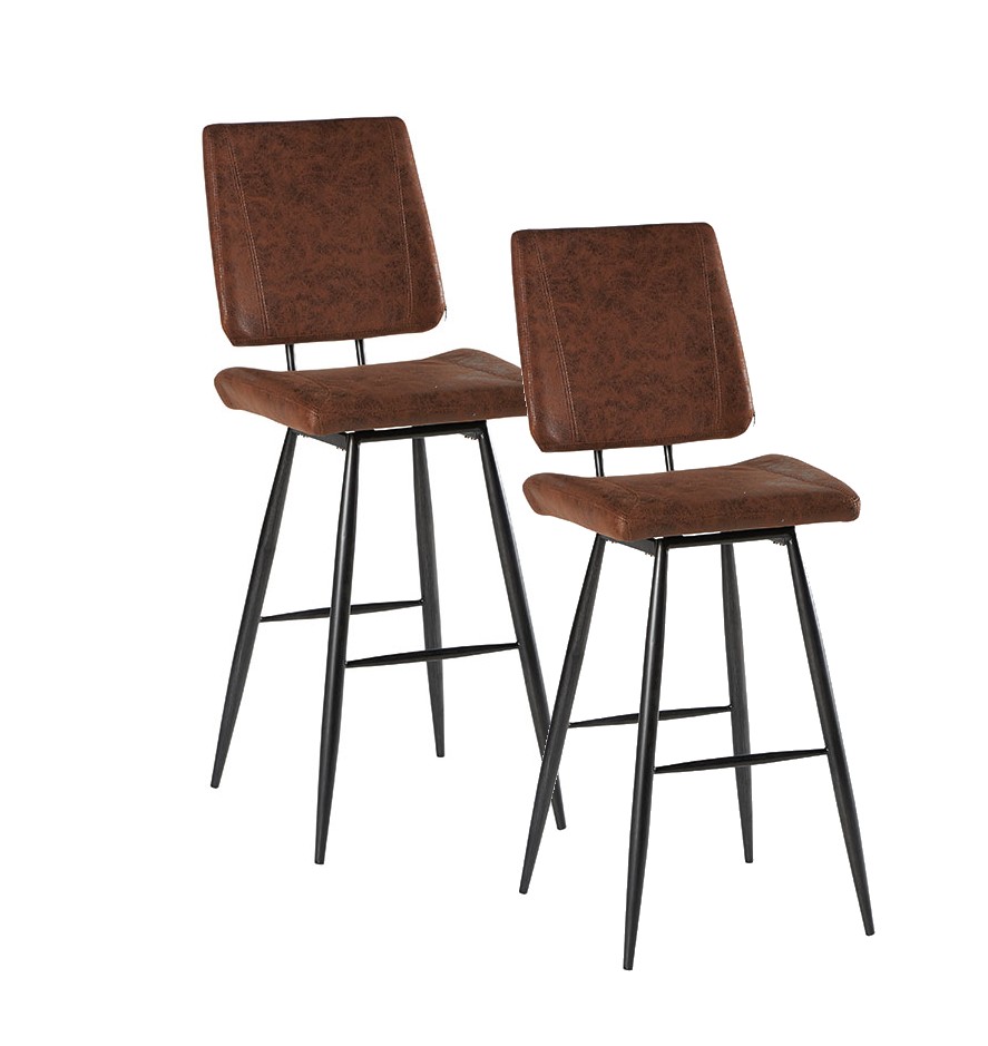 Chaise de Bar rétro en tissu marron havane (lot de 2) KERALA