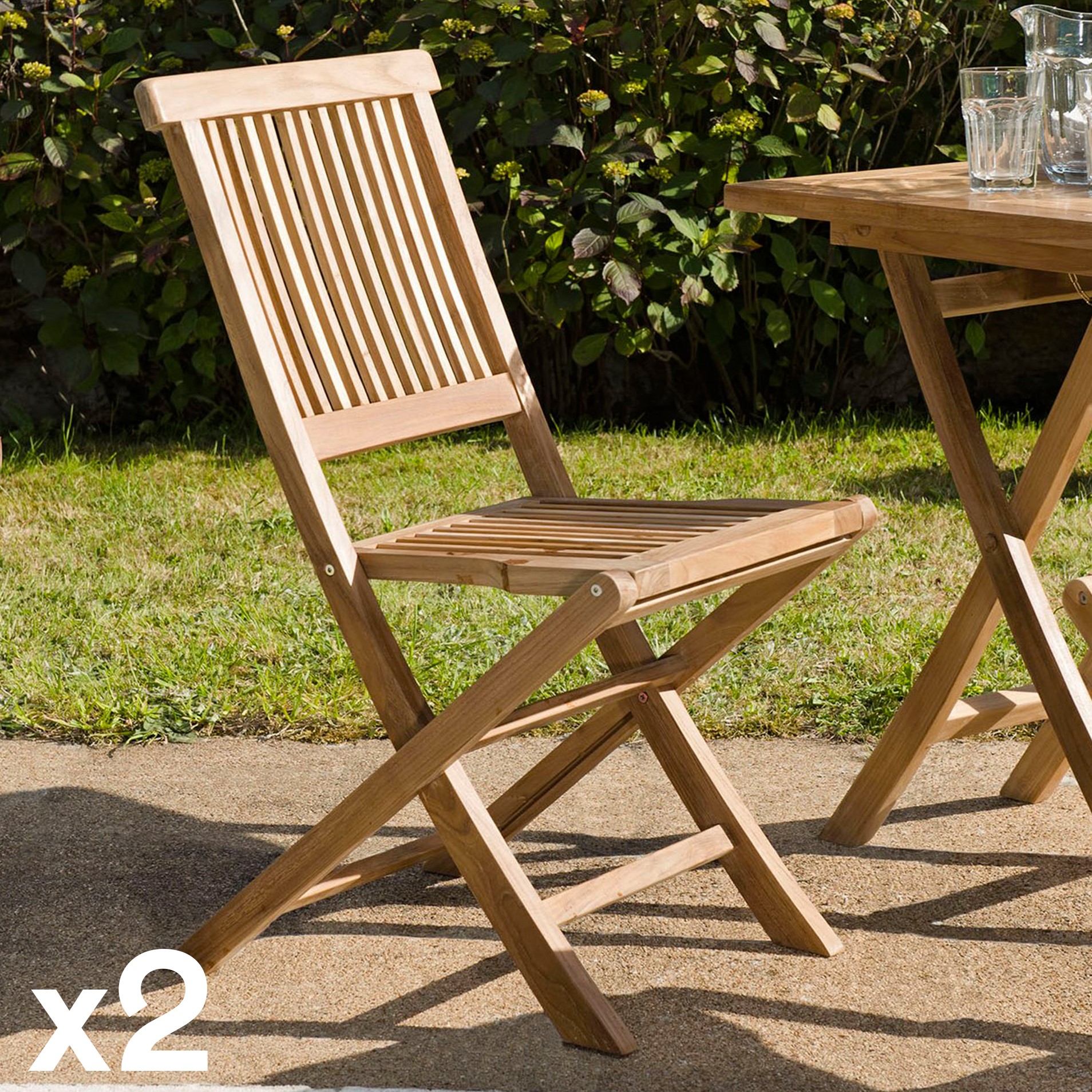 Chaise de jardin en teck à bords droits (lot de 2) SUMMER