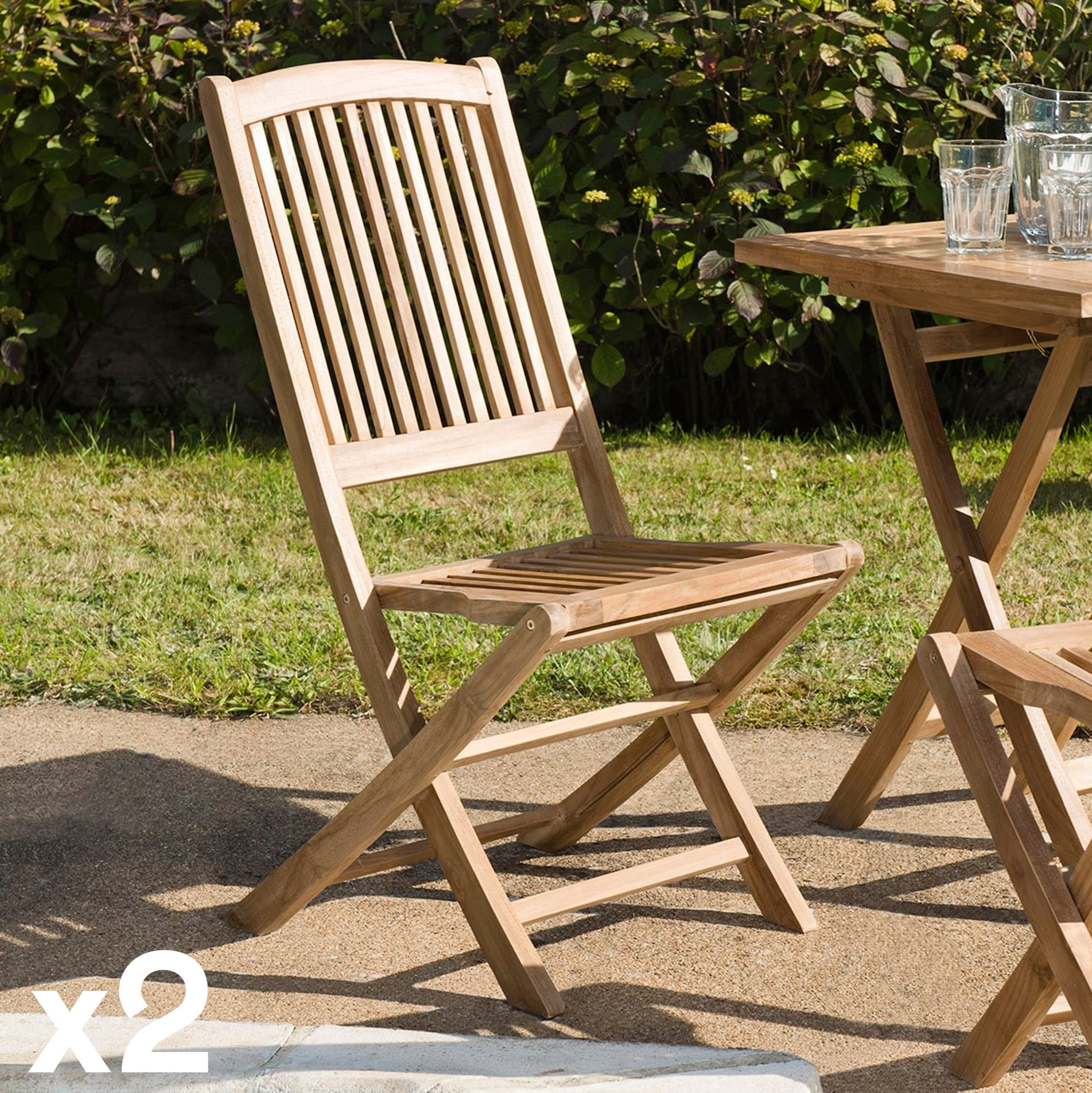 Chaise de jardin en teck pliante (lot de 2) SUMMER