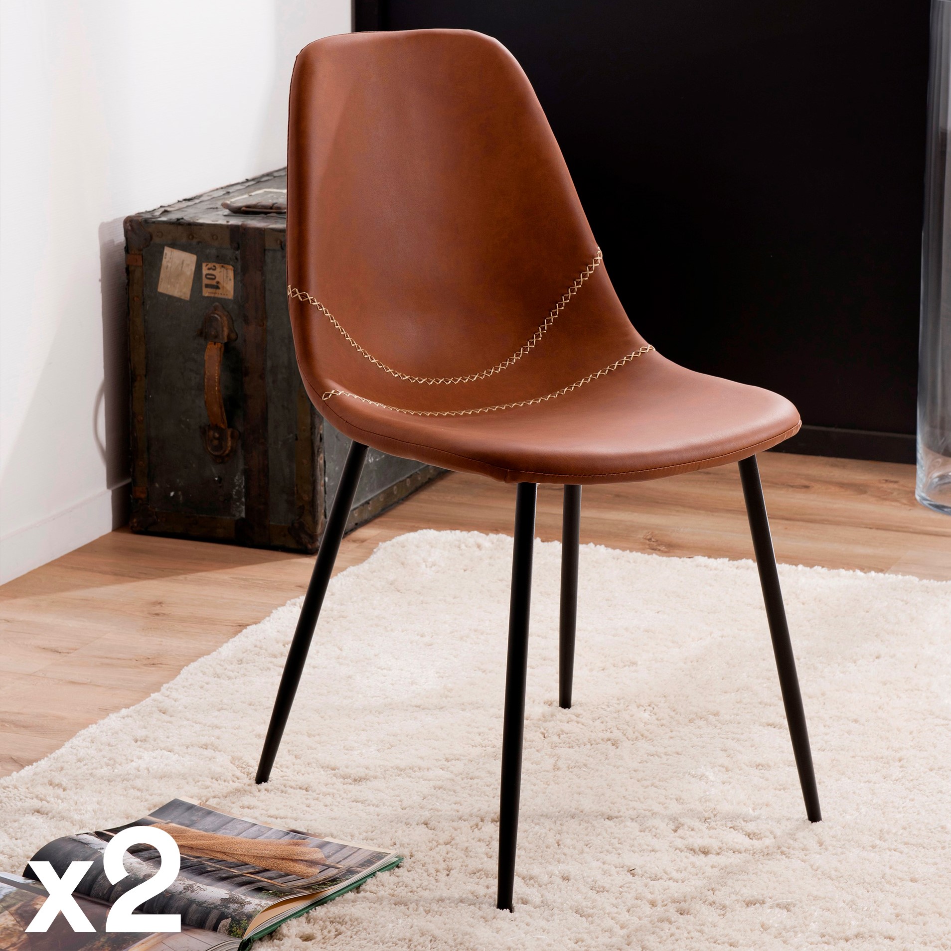 Chaise marron à couture apparente (lot de 2) TIM