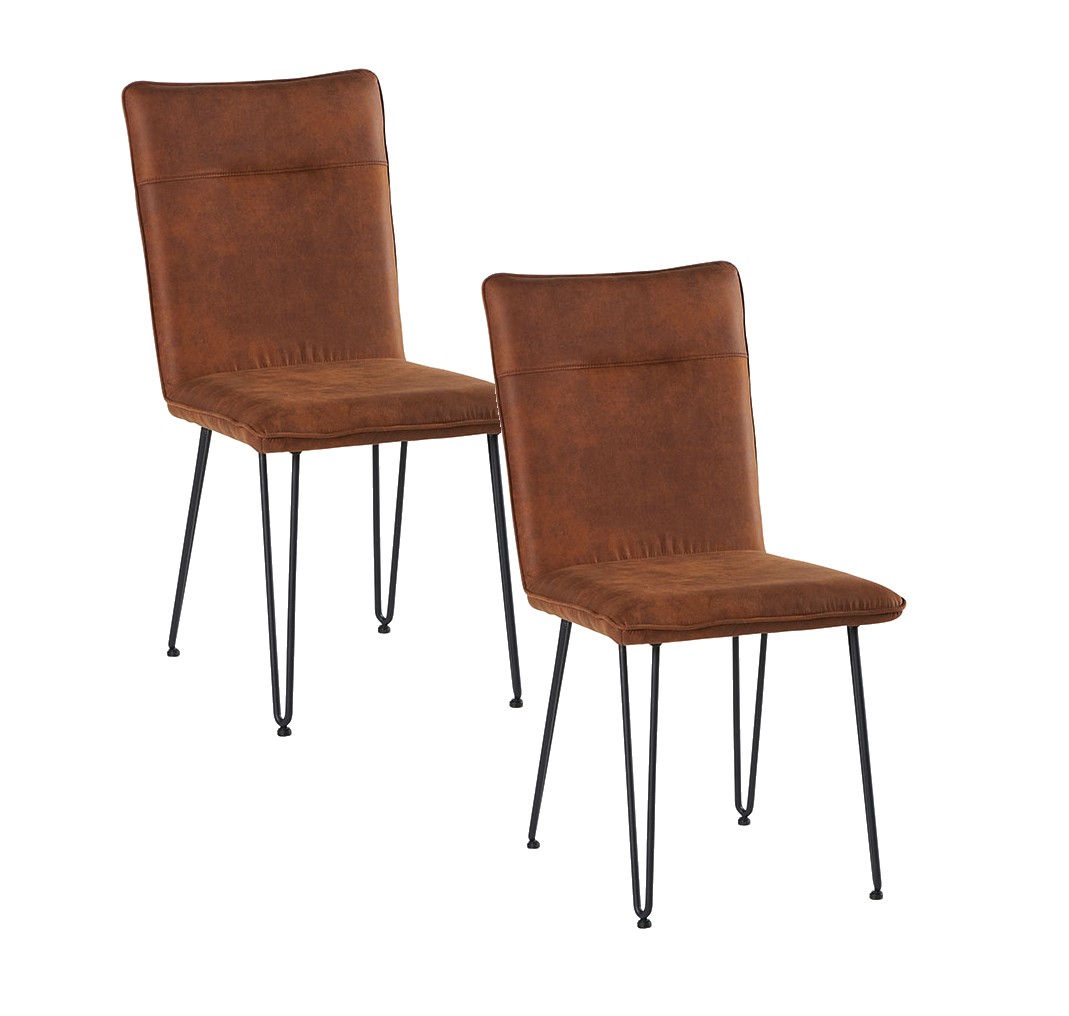 Chaise en tissu marron havane et pieds métal en épingle (lot de 2) KERALA