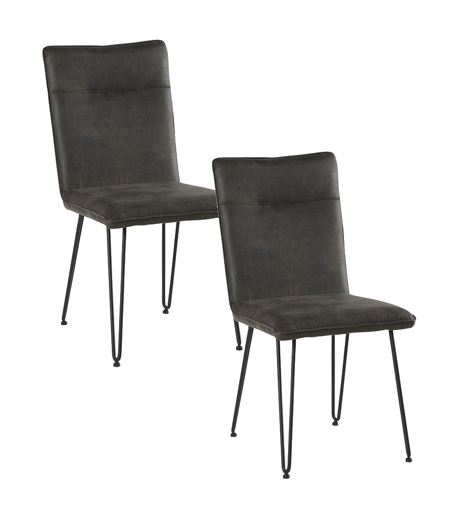 Chaise scandinave tissu gris foncé pieds épingle (lot de 2) KERALA