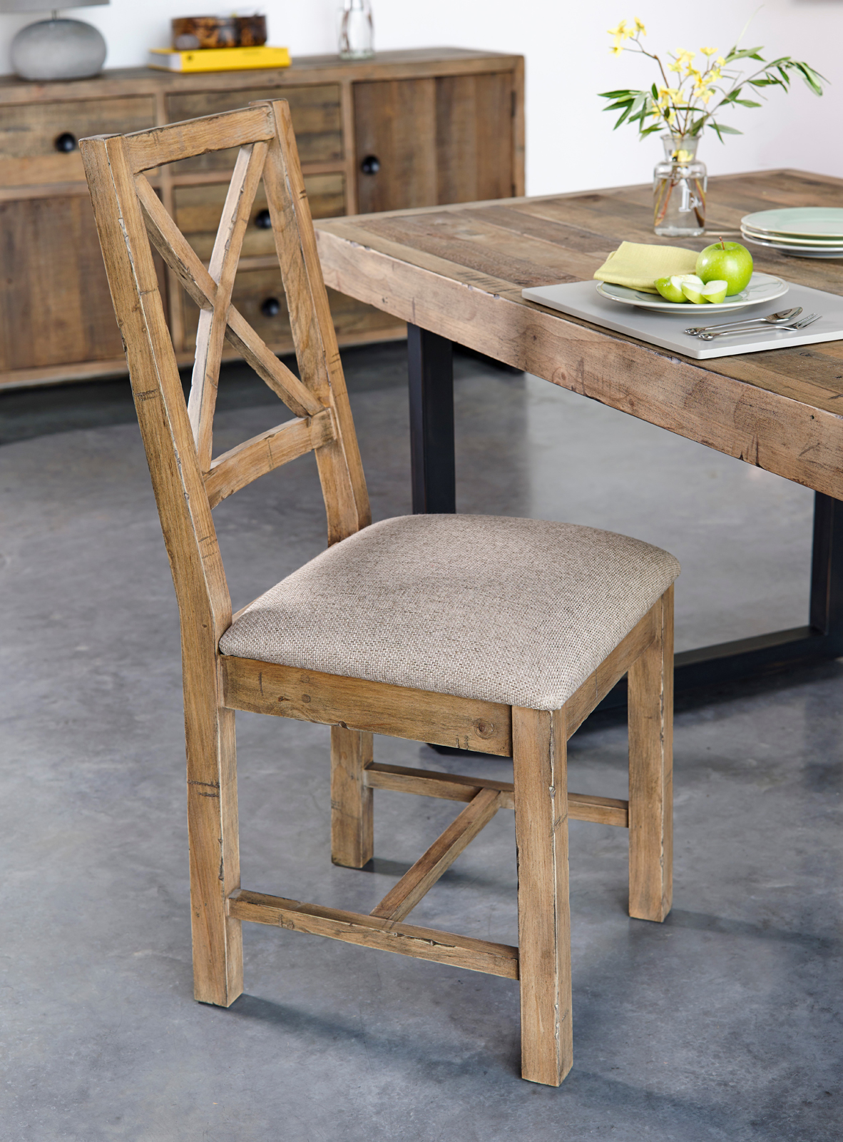 Chaise en tissu et bois recyclé BRISBANE (lot de 2)