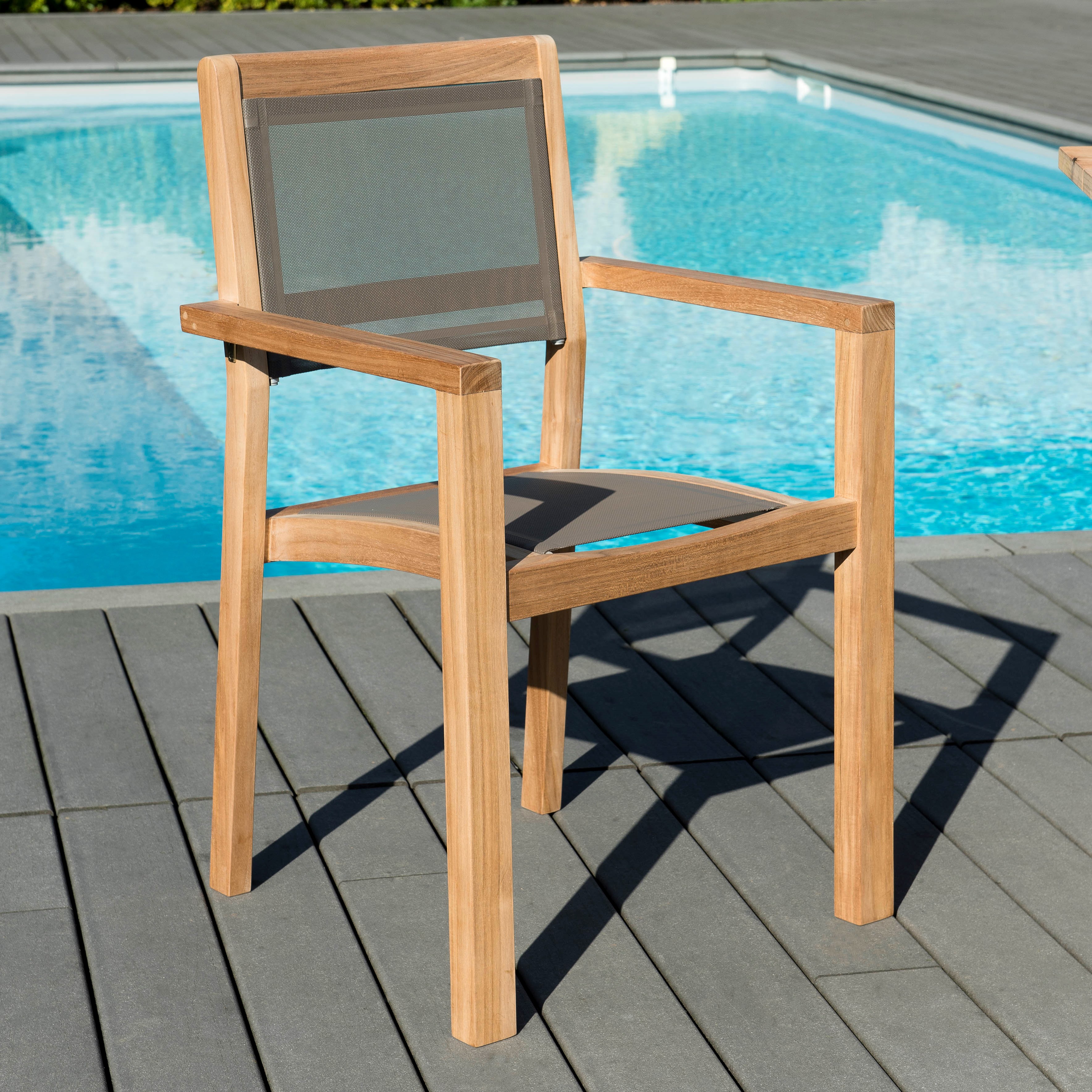 Fauteuil de jardin en teck et textilène taupe (lot de 2) SUMMER